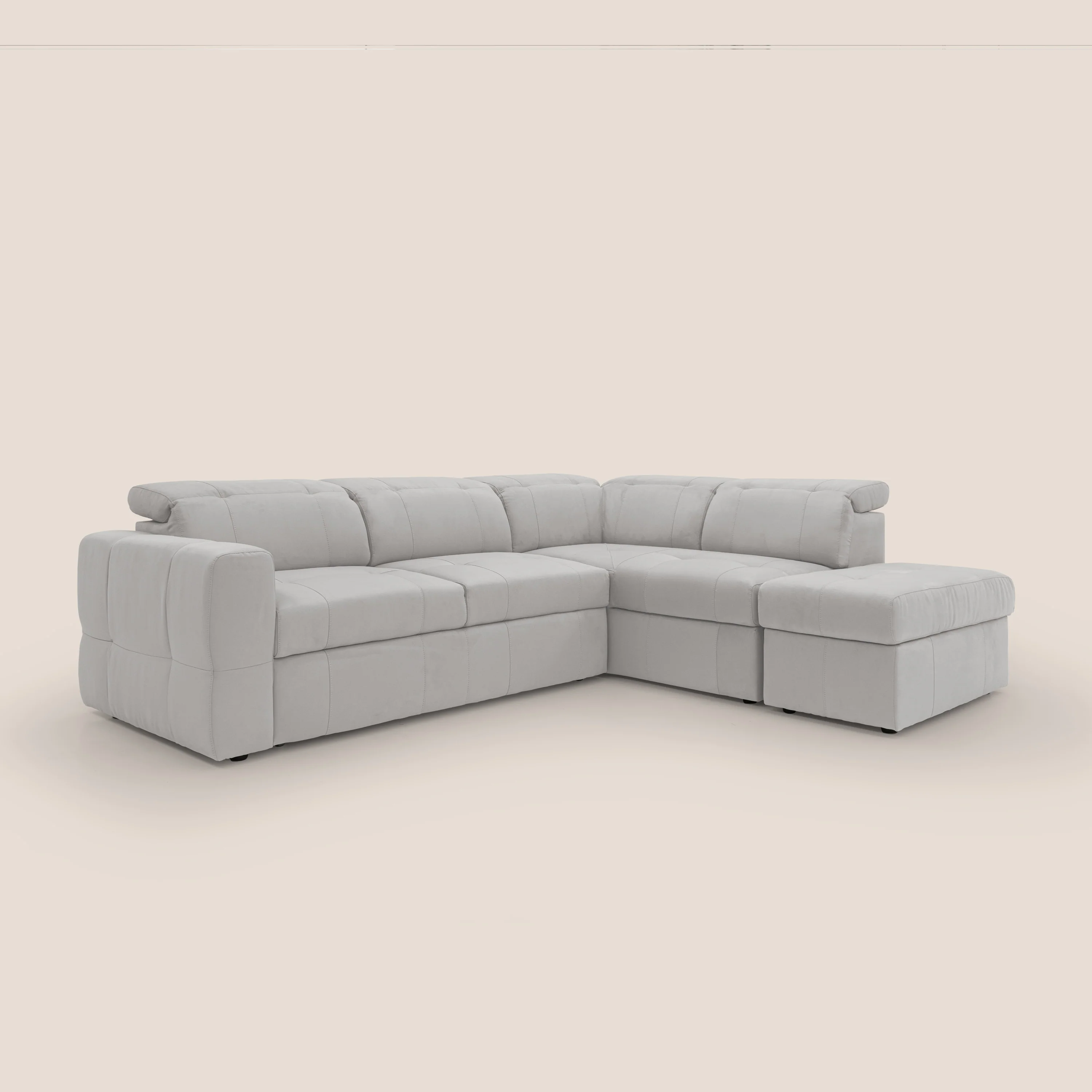 Kronos Canapé d'angle avec extractible et pouf coffre en micorfibre imperméable T11 gris clair - Image 4