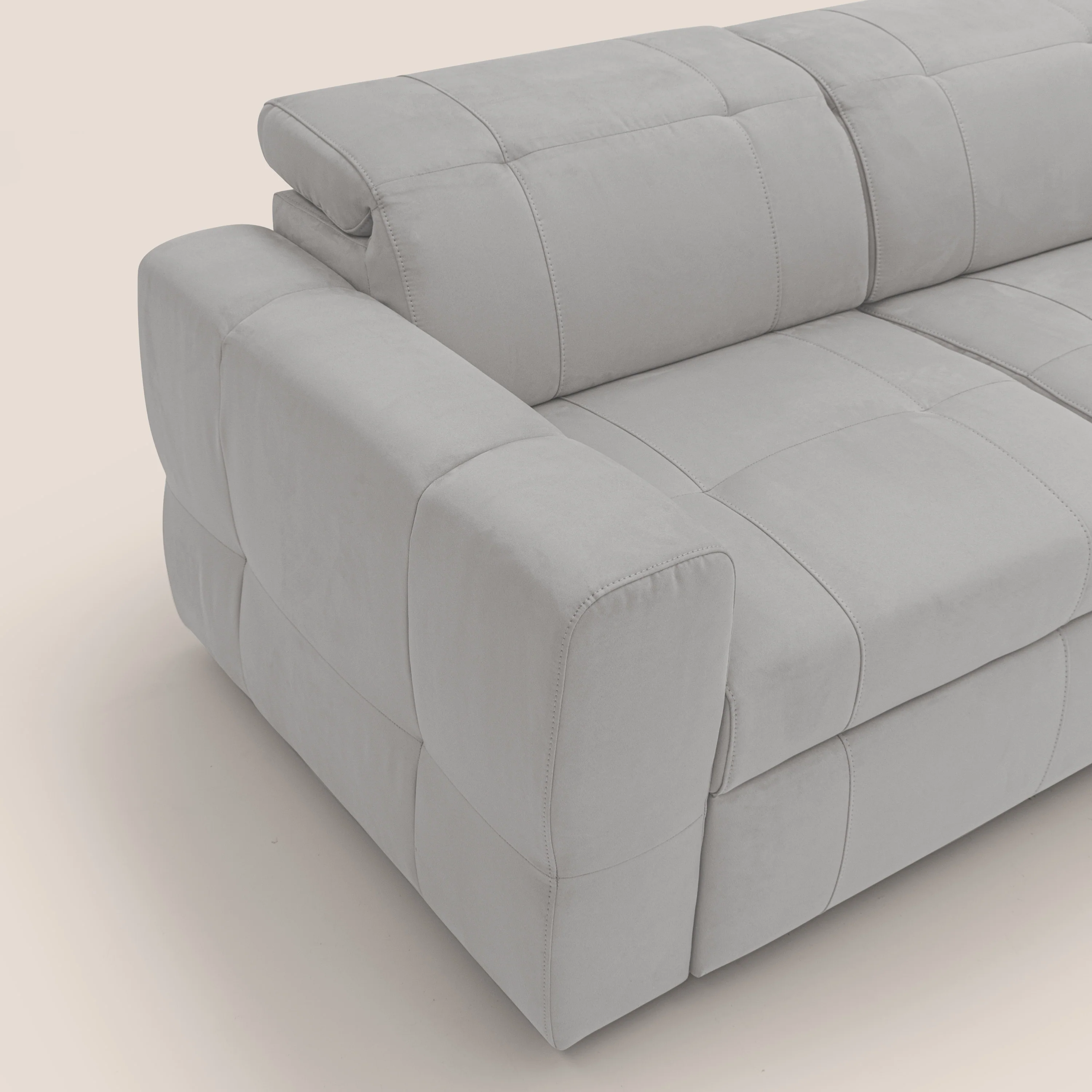 Kronos Canapé d'angle avec extractible et pouf coffre en micorfibre imperméable T11 gris clair - Image 6