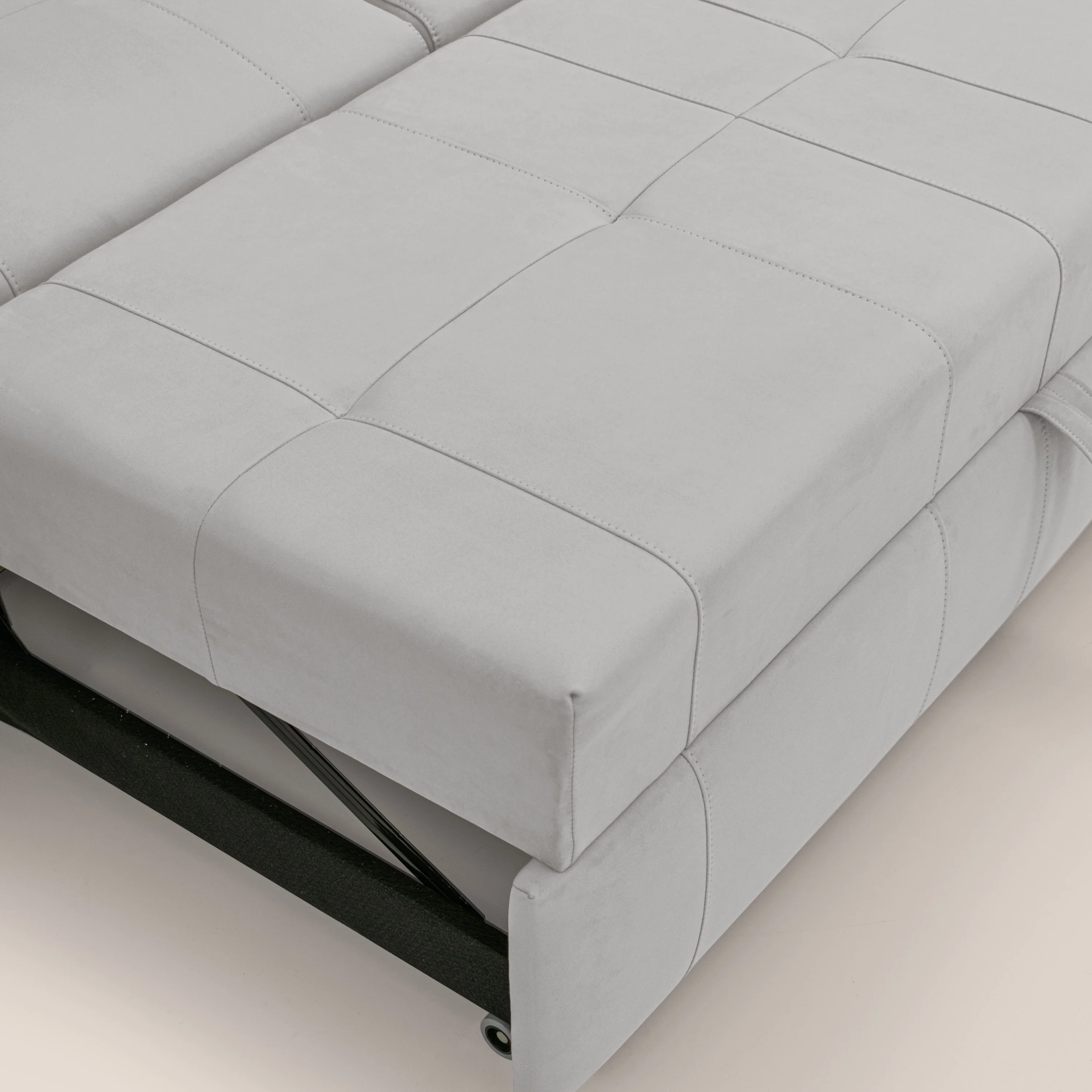 Kronos Canapé d'angle avec extractible et pouf coffre en micorfibre imperméable T11 gris clair - Image 9
