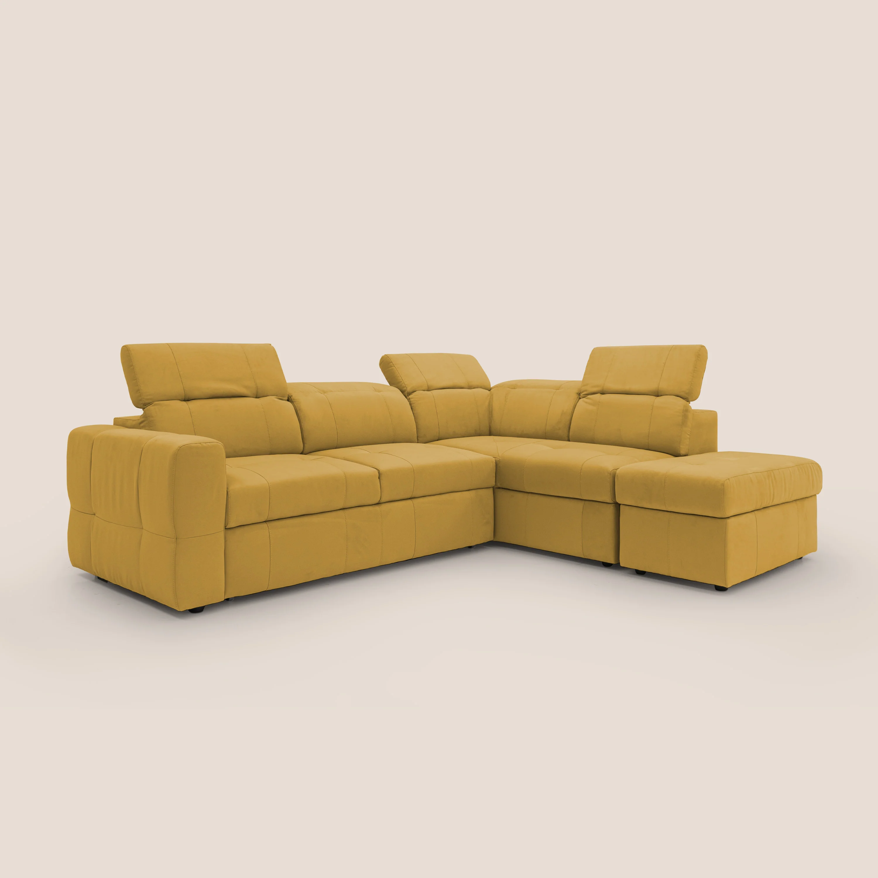 Kronos Canapé d'angle avec extractible et pouf coffre en micorfibre imperméable T11 jaune - Image 10