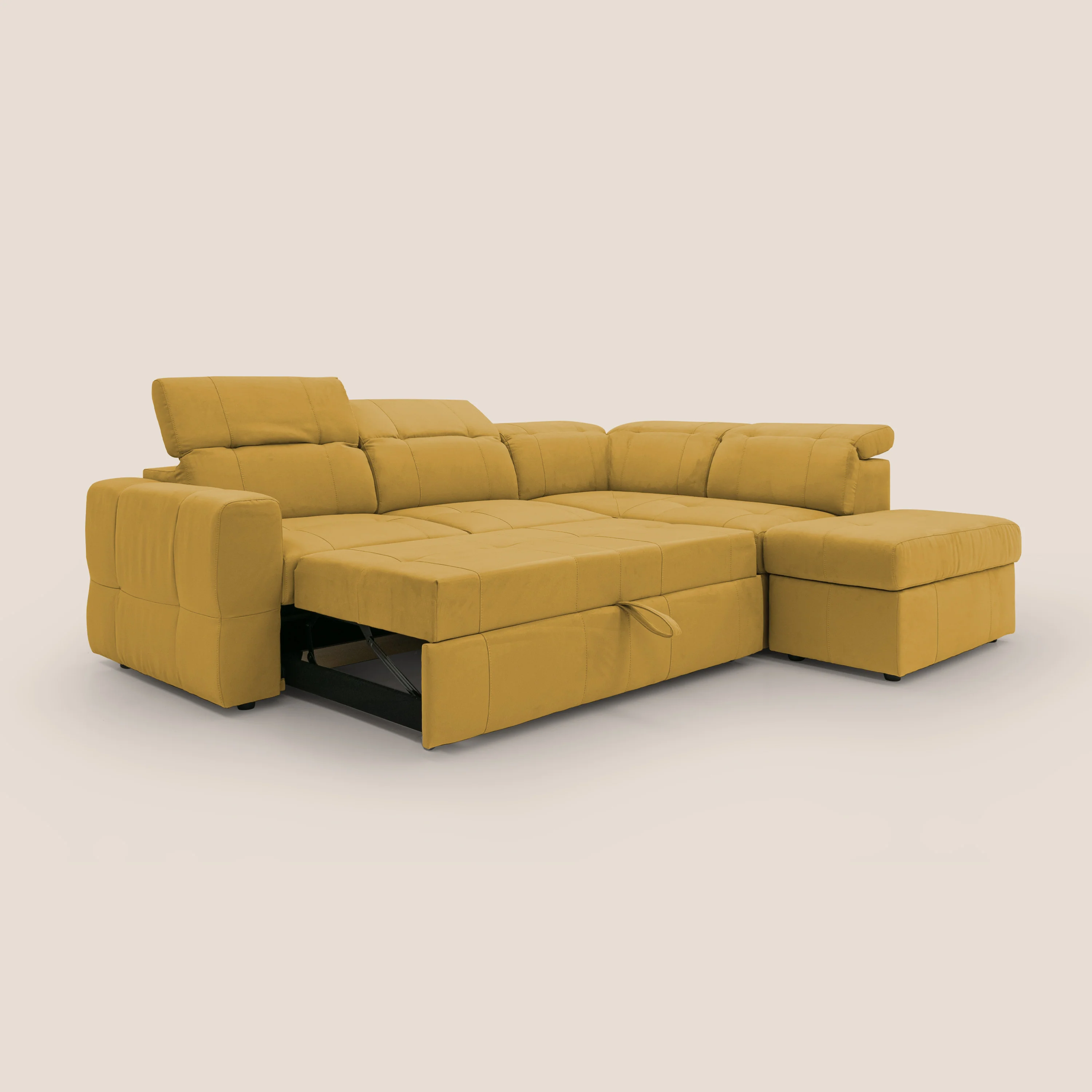 Kronos Canapé d'angle avec extractible et pouf coffre en micorfibre imperméable T11 jaune - Image 12