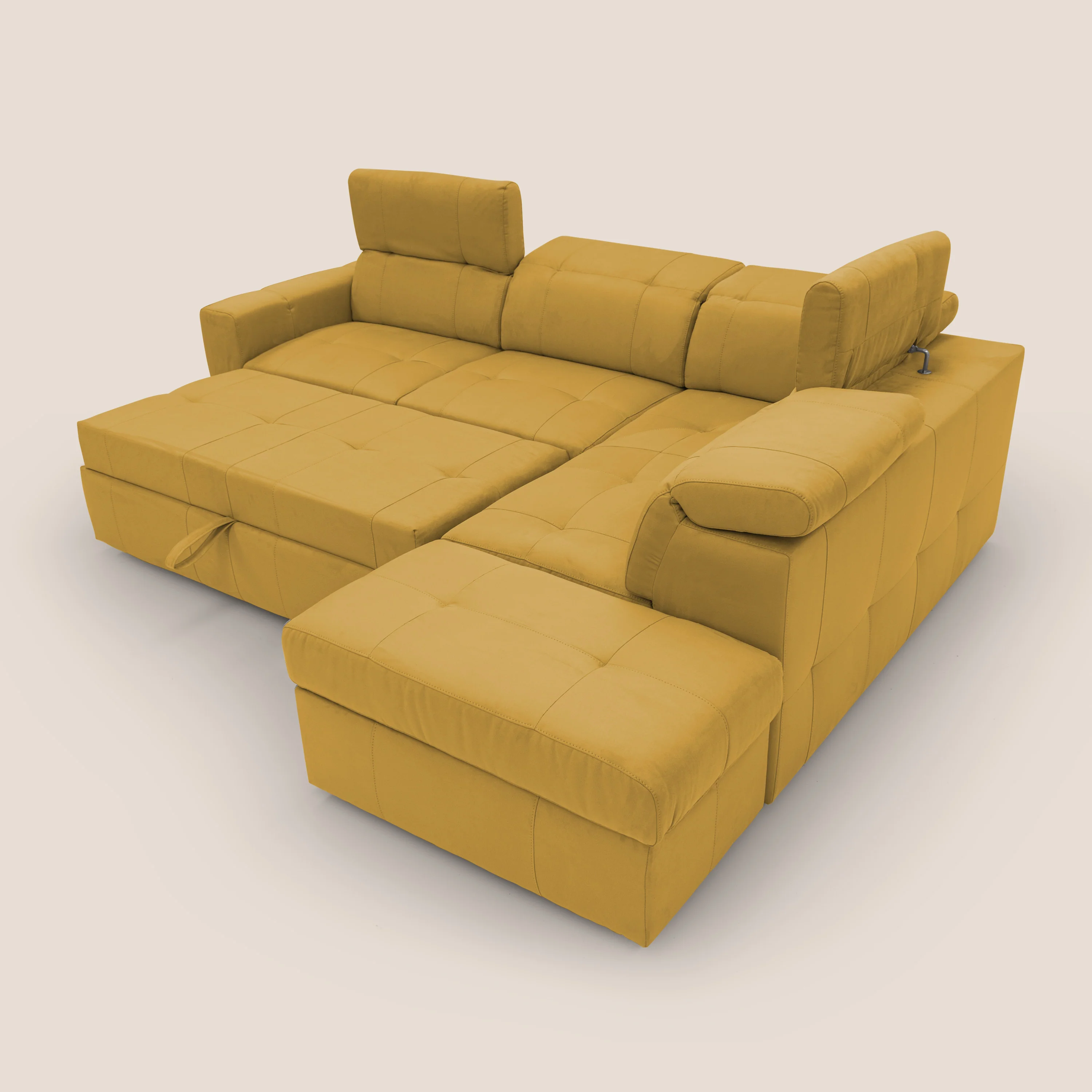 Kronos Canapé d'angle avec extractible et pouf coffre en micorfibre imperméable T11 jaune - Image 13