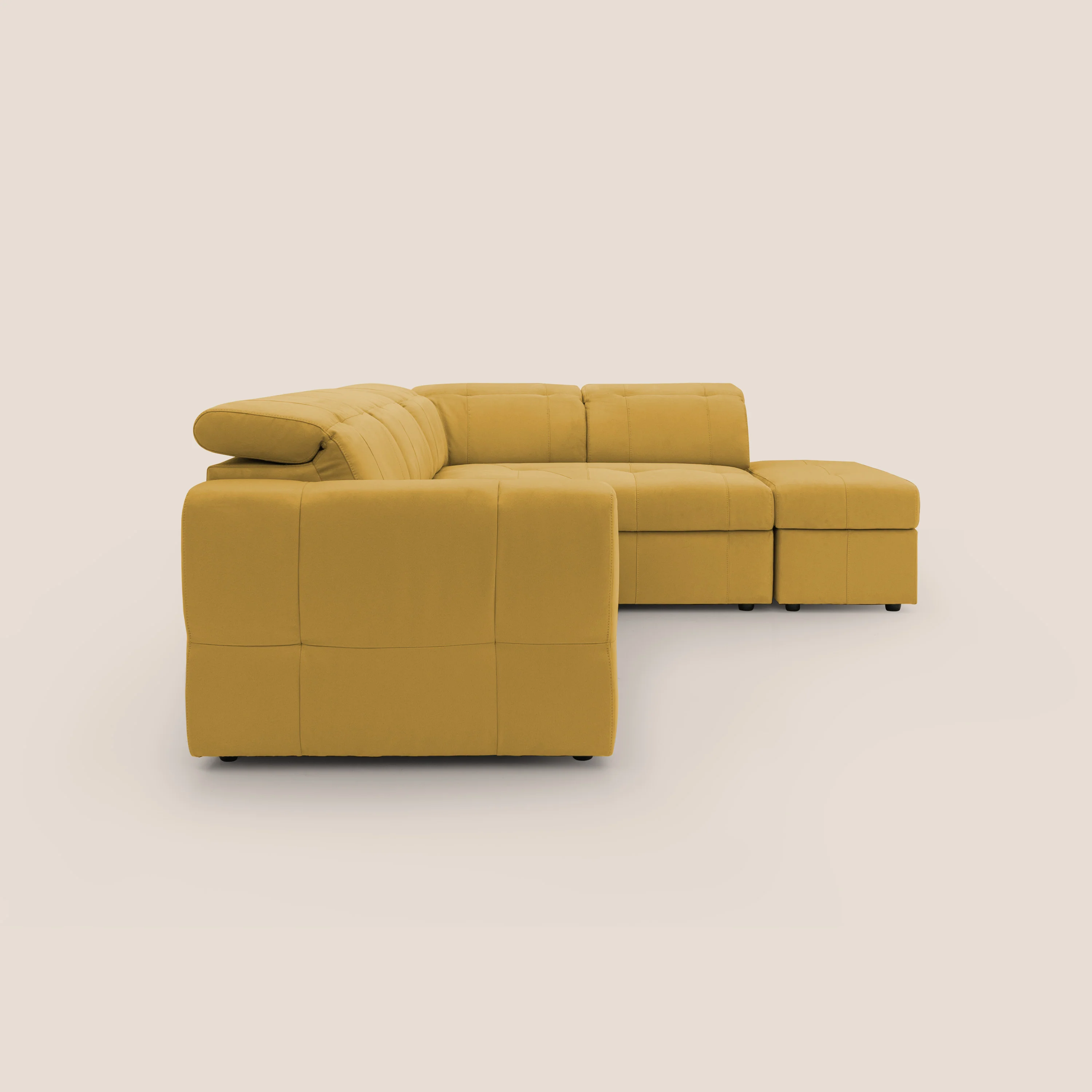 Kronos Canapé d'angle avec extractible et pouf coffre en micorfibre imperméable T11 jaune - Image 14