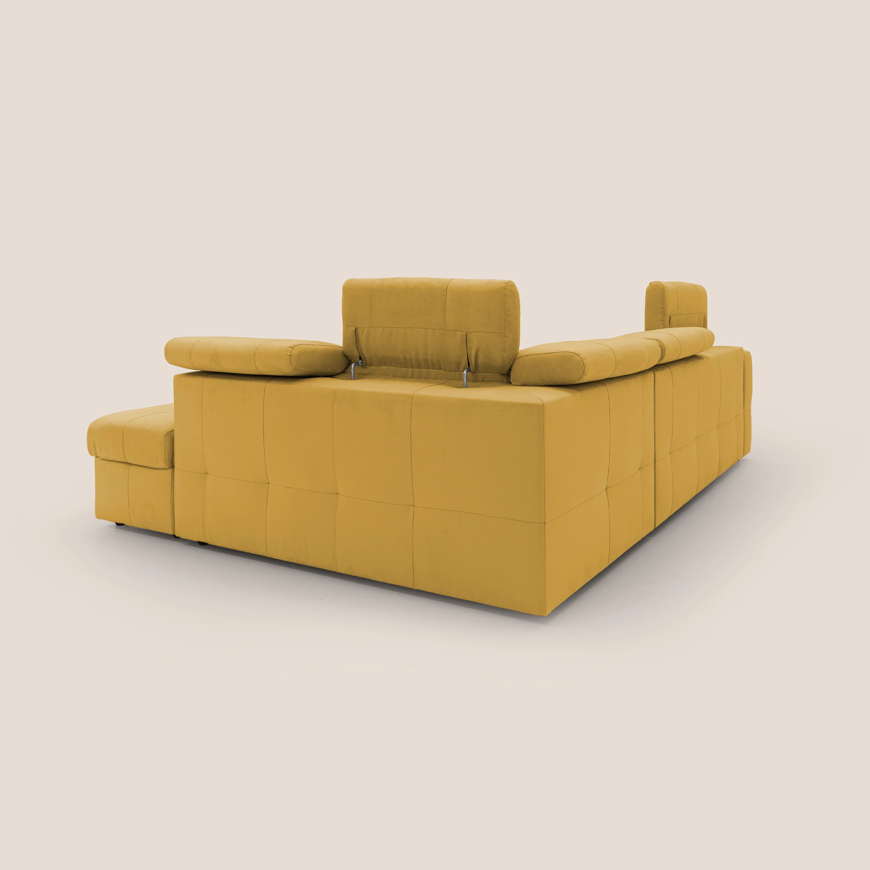 Kronos Canapé d'angle avec extractible et pouf coffre en micorfibre imperméable T11 jaune - Image 15