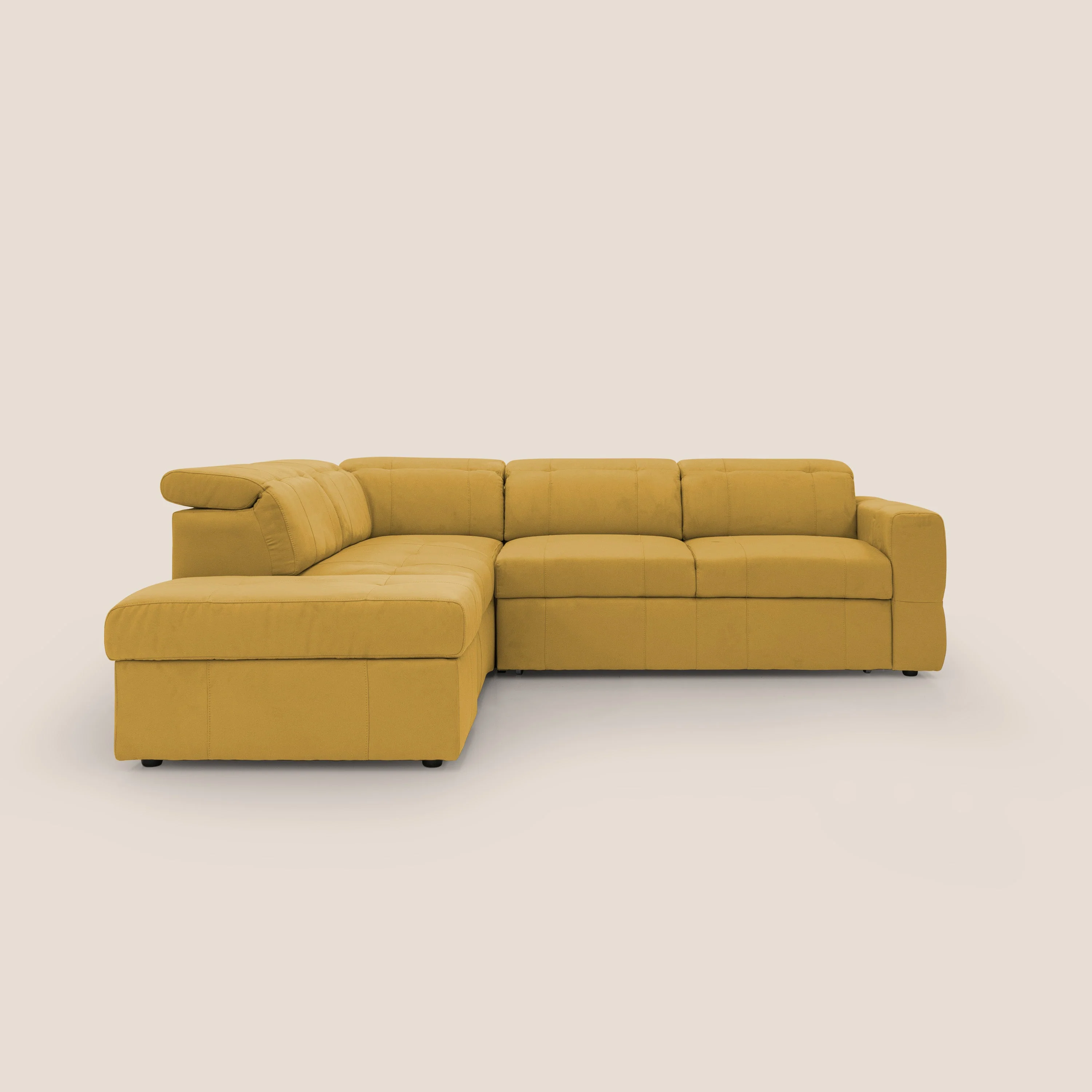 Kronos Canapé d'angle avec extractible et pouf coffre en micorfibre imperméable T11 jaune - Image 16
