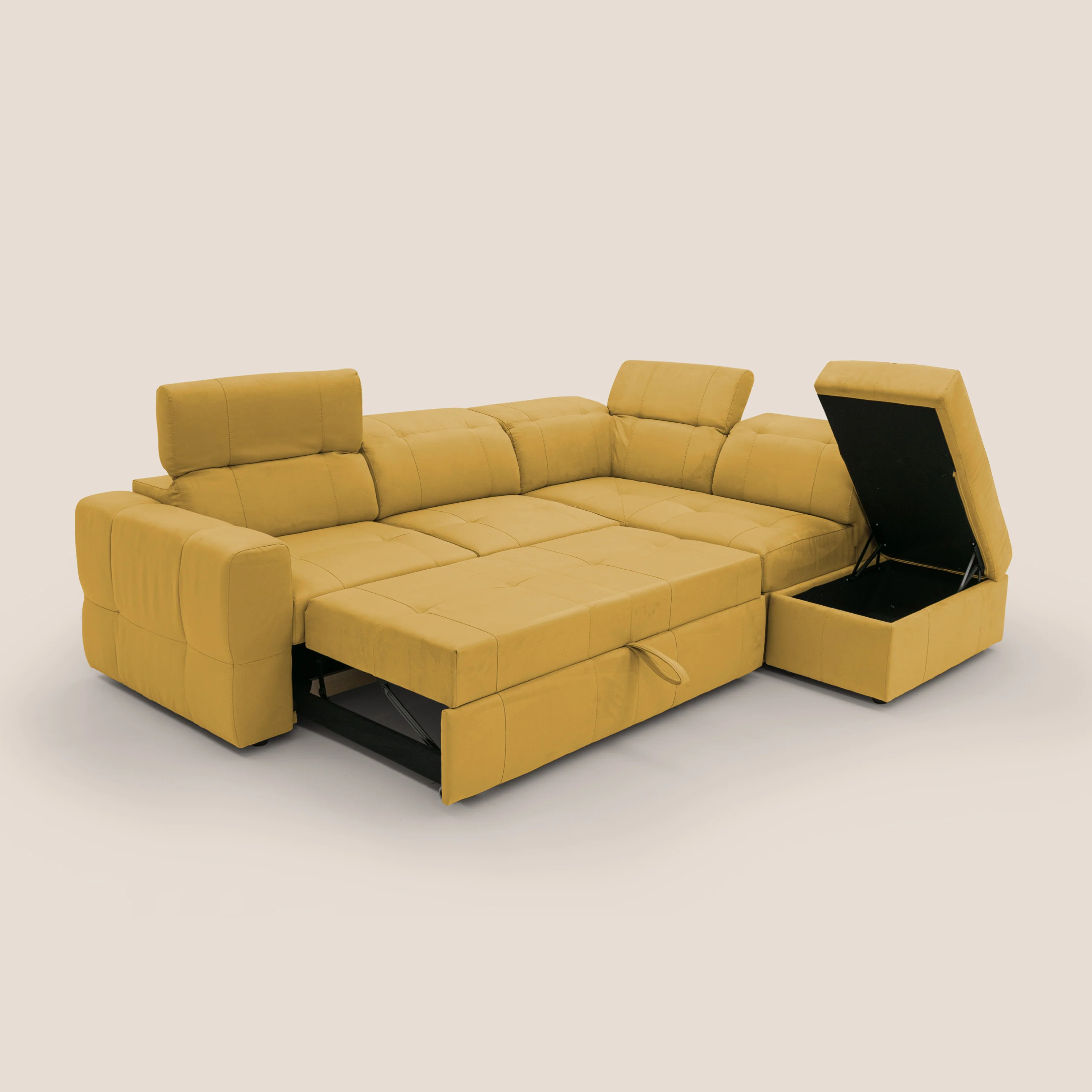 Kronos Canapé d'angle avec extractible et pouf coffre en micorfibre imperméable T11 jaune - Image 2