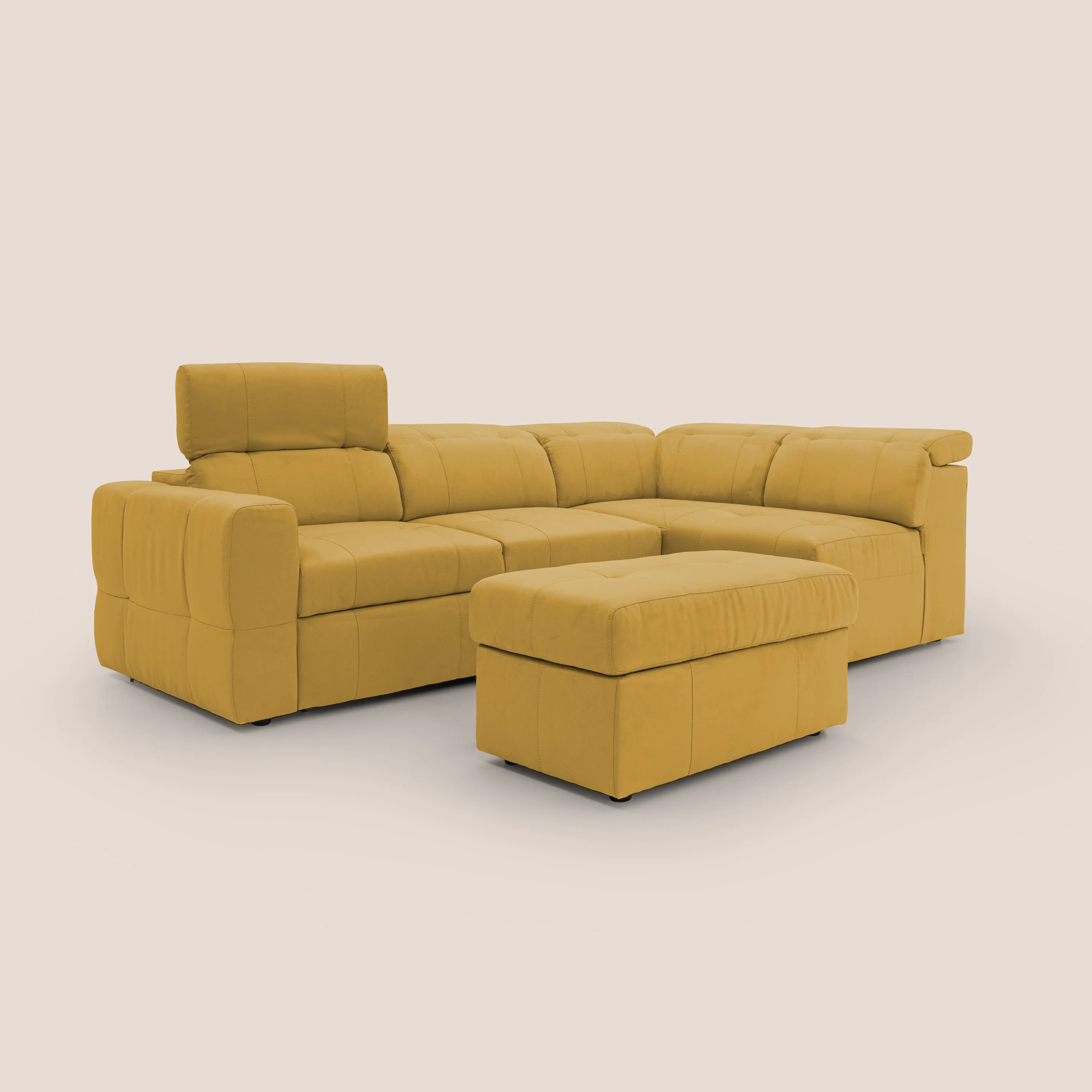 Kronos Canapé d'angle avec extractible et pouf coffre en micorfibre imperméable T11 jaune - Image 3