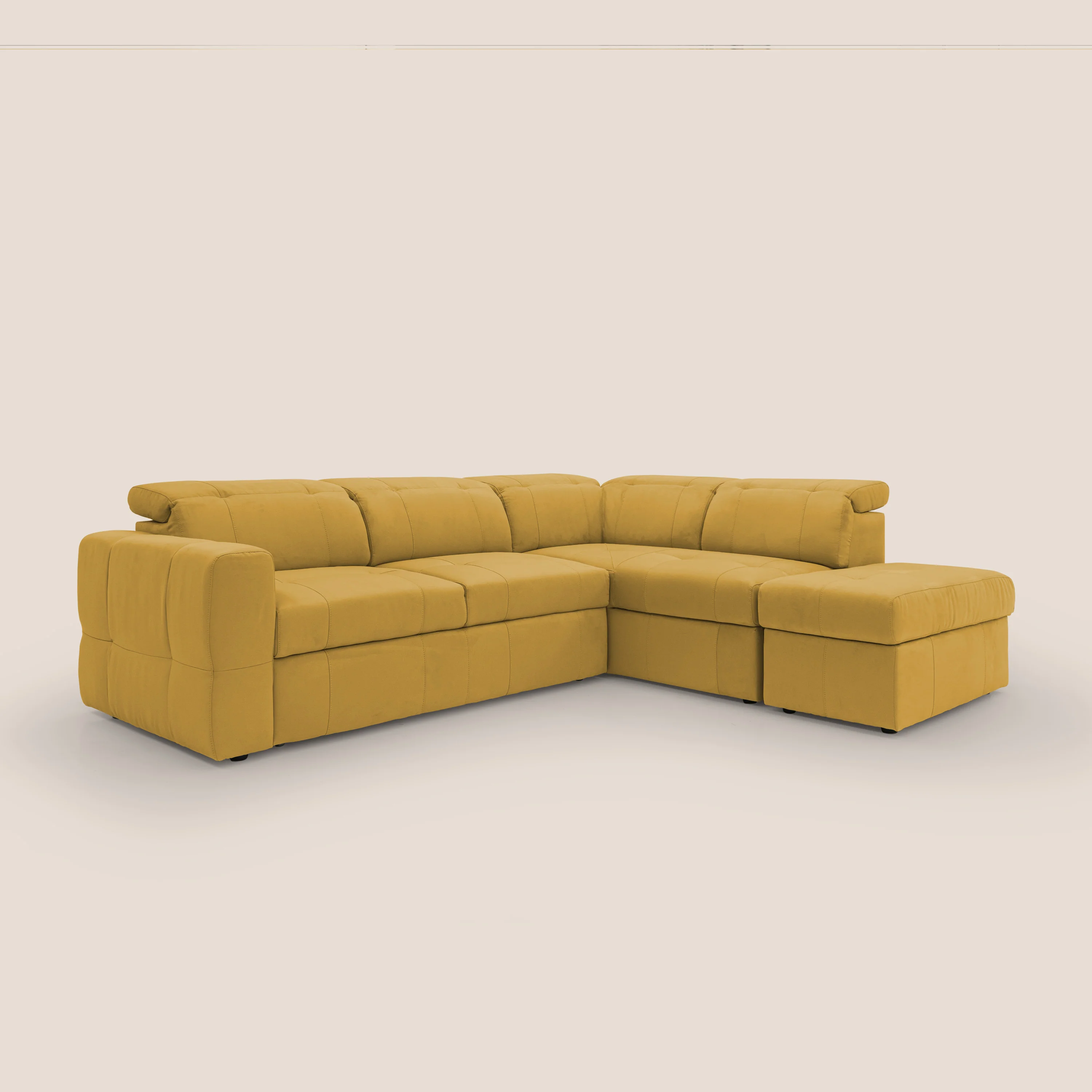 Kronos Canapé d'angle avec extractible et pouf coffre en micorfibre imperméable T11 jaune - Image 4