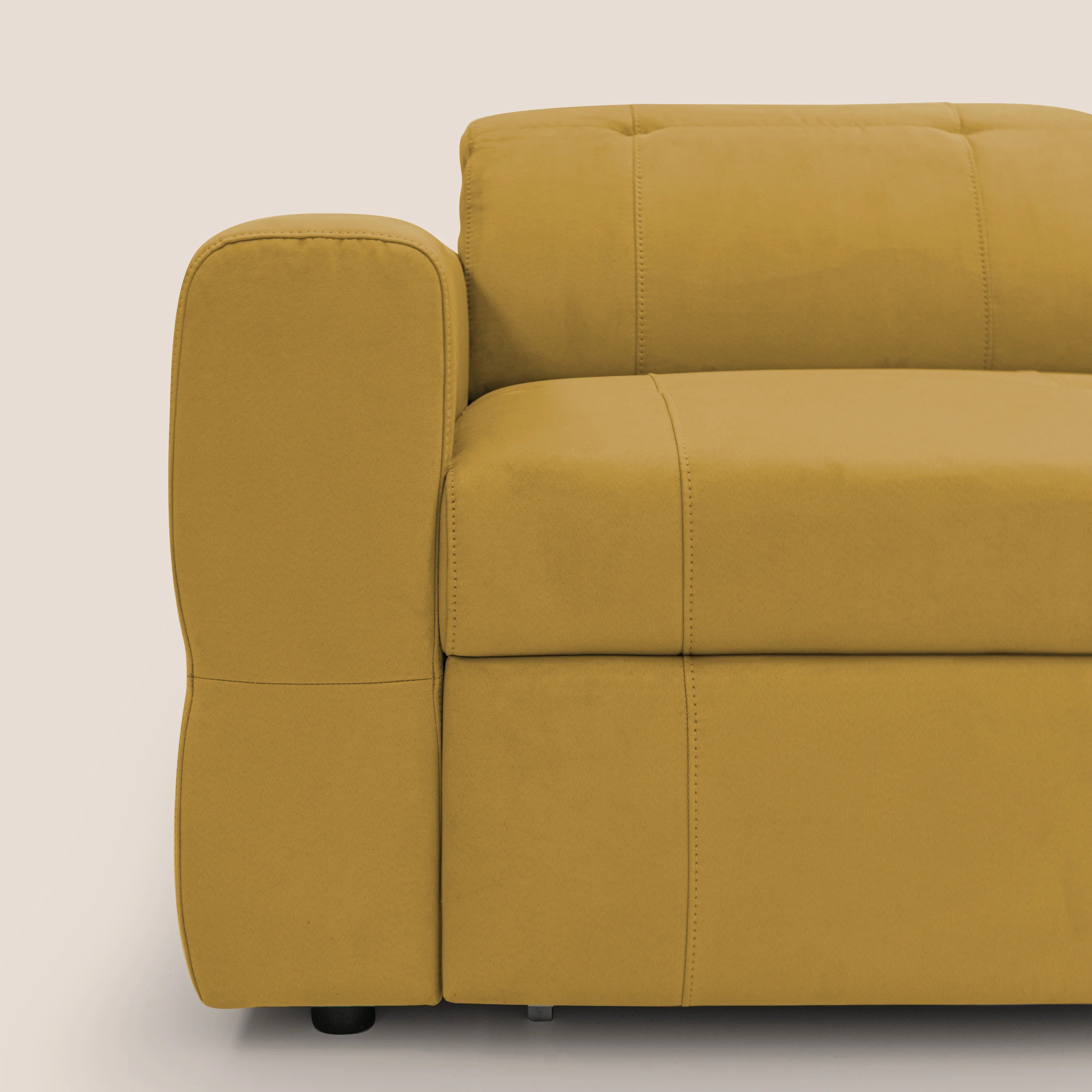 Kronos Canapé d'angle avec extractible et pouf coffre en micorfibre imperméable T11 jaune - Image 5