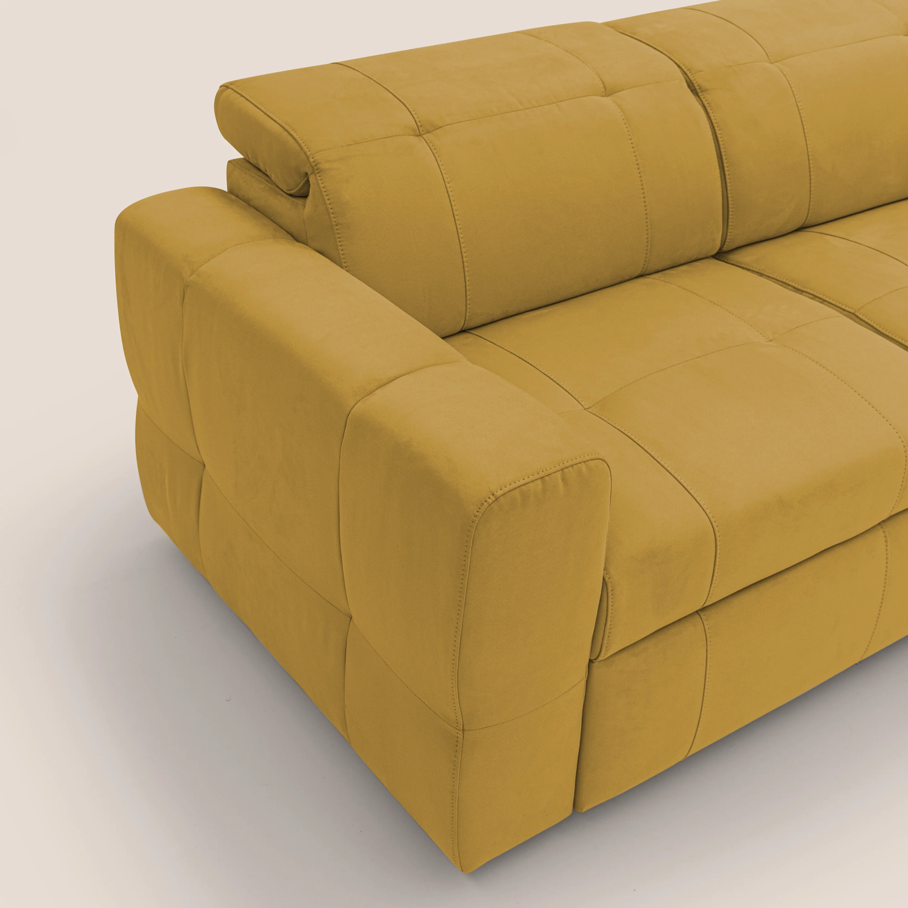 Kronos Canapé d'angle avec extractible et pouf coffre en micorfibre imperméable T11 jaune - Image 6