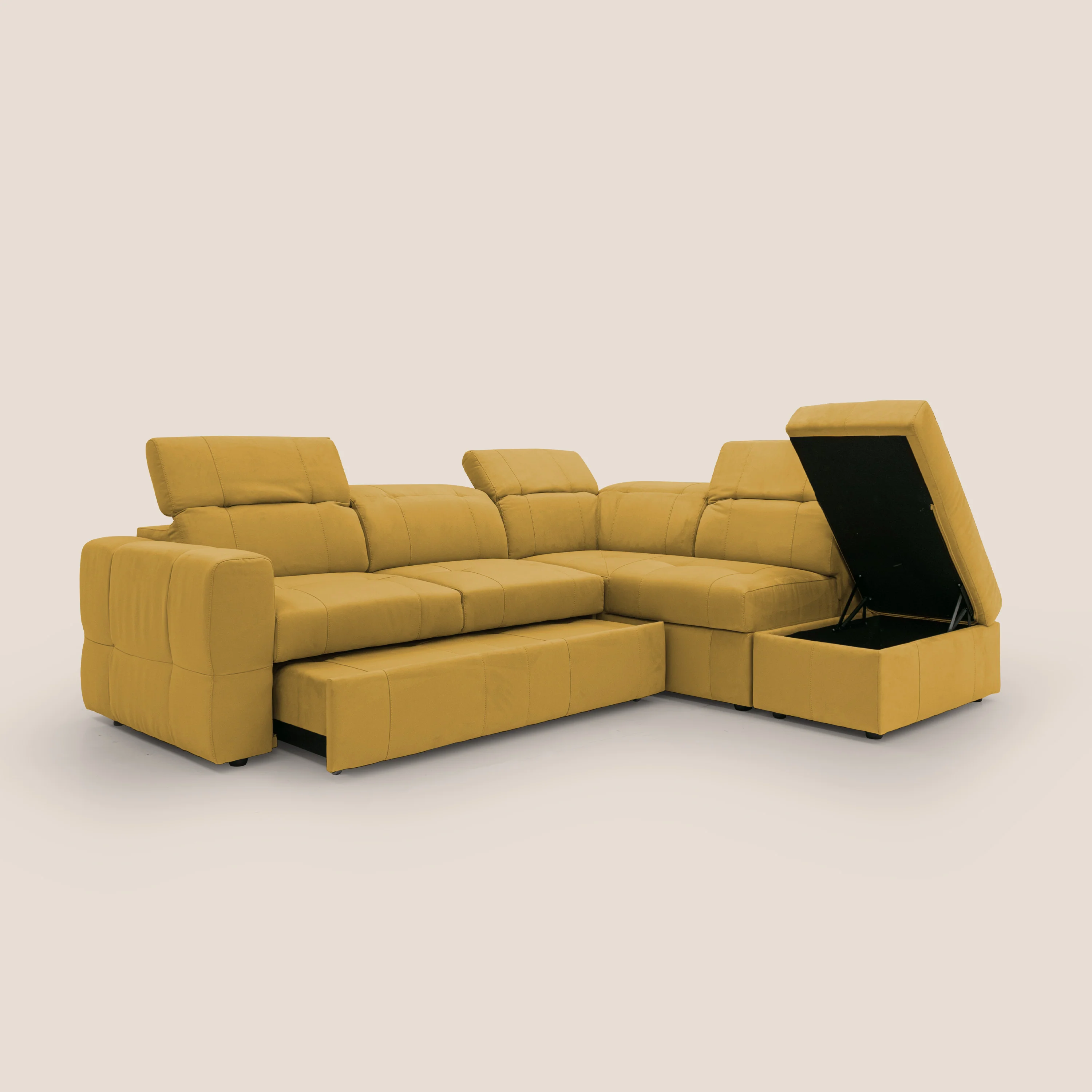 Kronos Canapé d'angle avec extractible et pouf coffre en micorfibre imperméable T11 jaune - Image 7