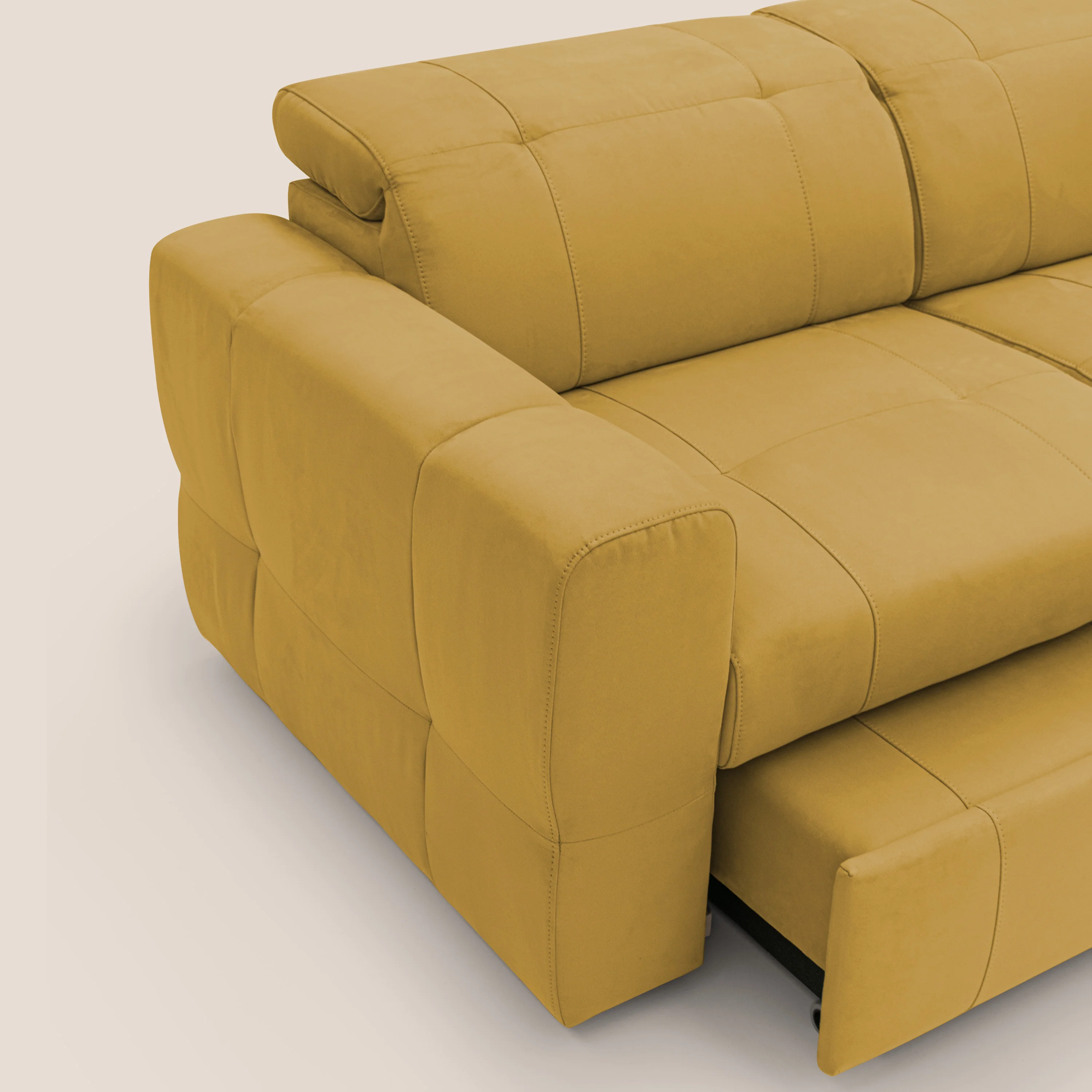Kronos Canapé d'angle avec extractible et pouf coffre en micorfibre imperméable T11 jaune - Image 8