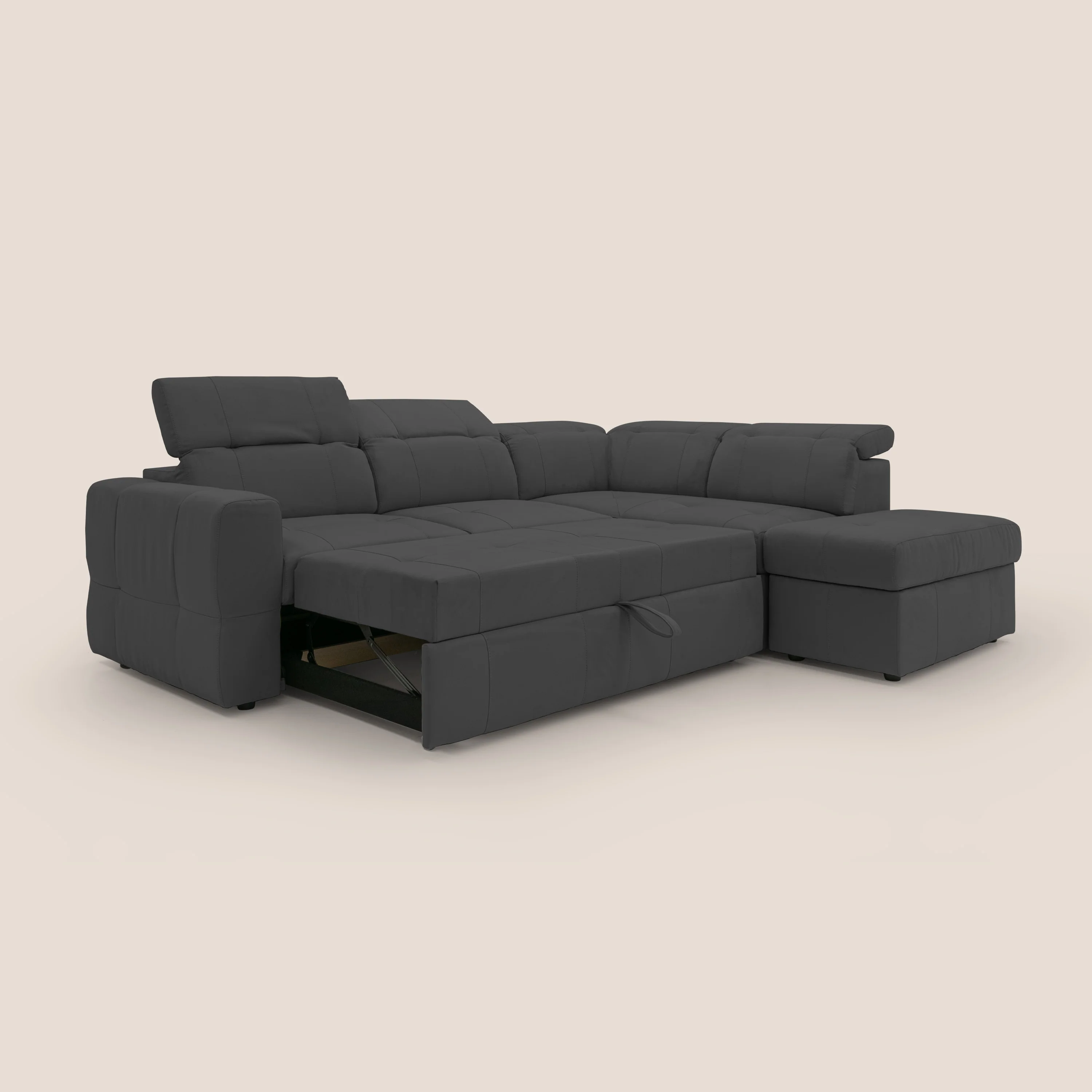 Kronos Canapé d'angle avec extractible et pouf coffre en micorfibre imperméable T11 noir - Image 12