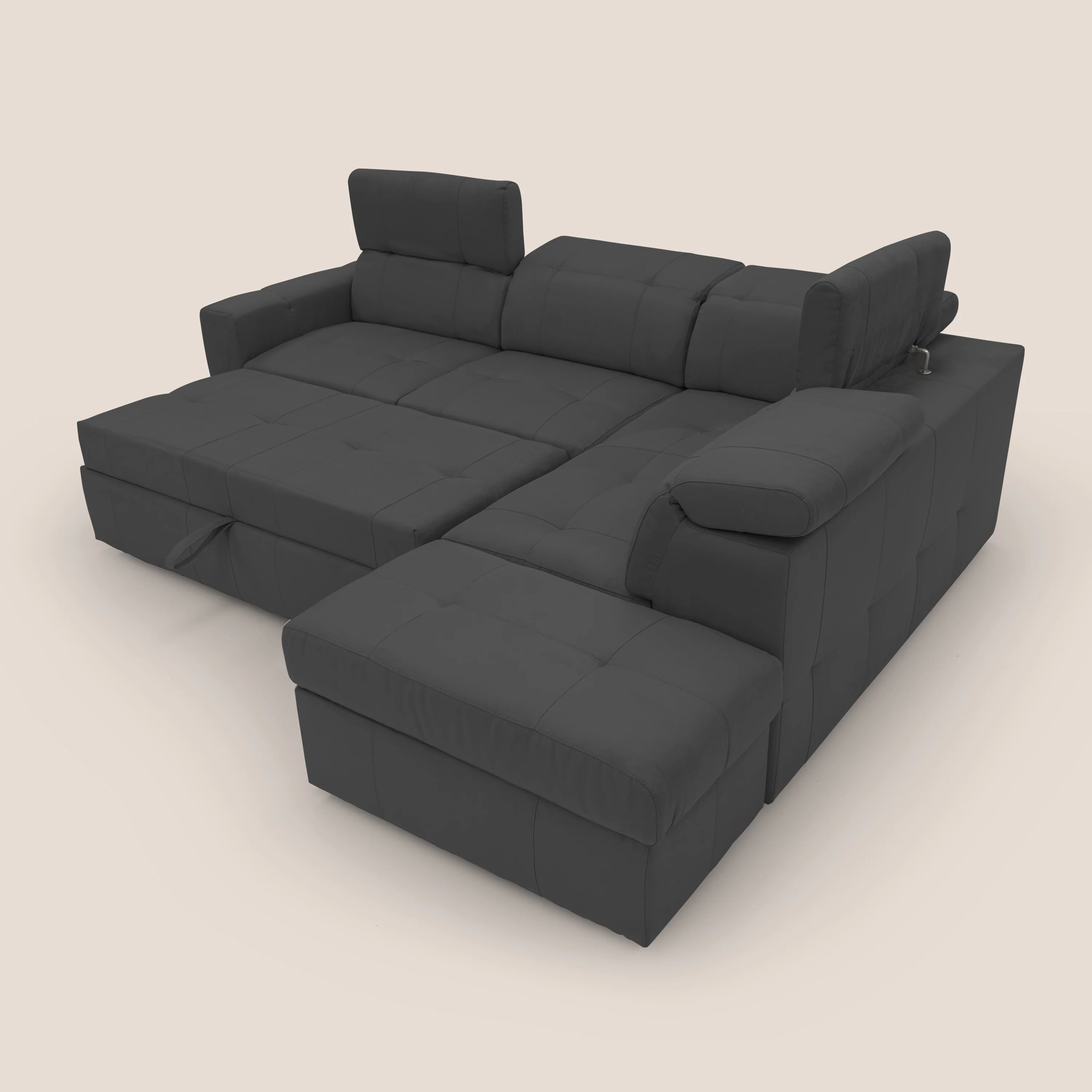 Kronos Canapé d'angle avec extractible et pouf coffre en micorfibre imperméable T11 noir - Image 13