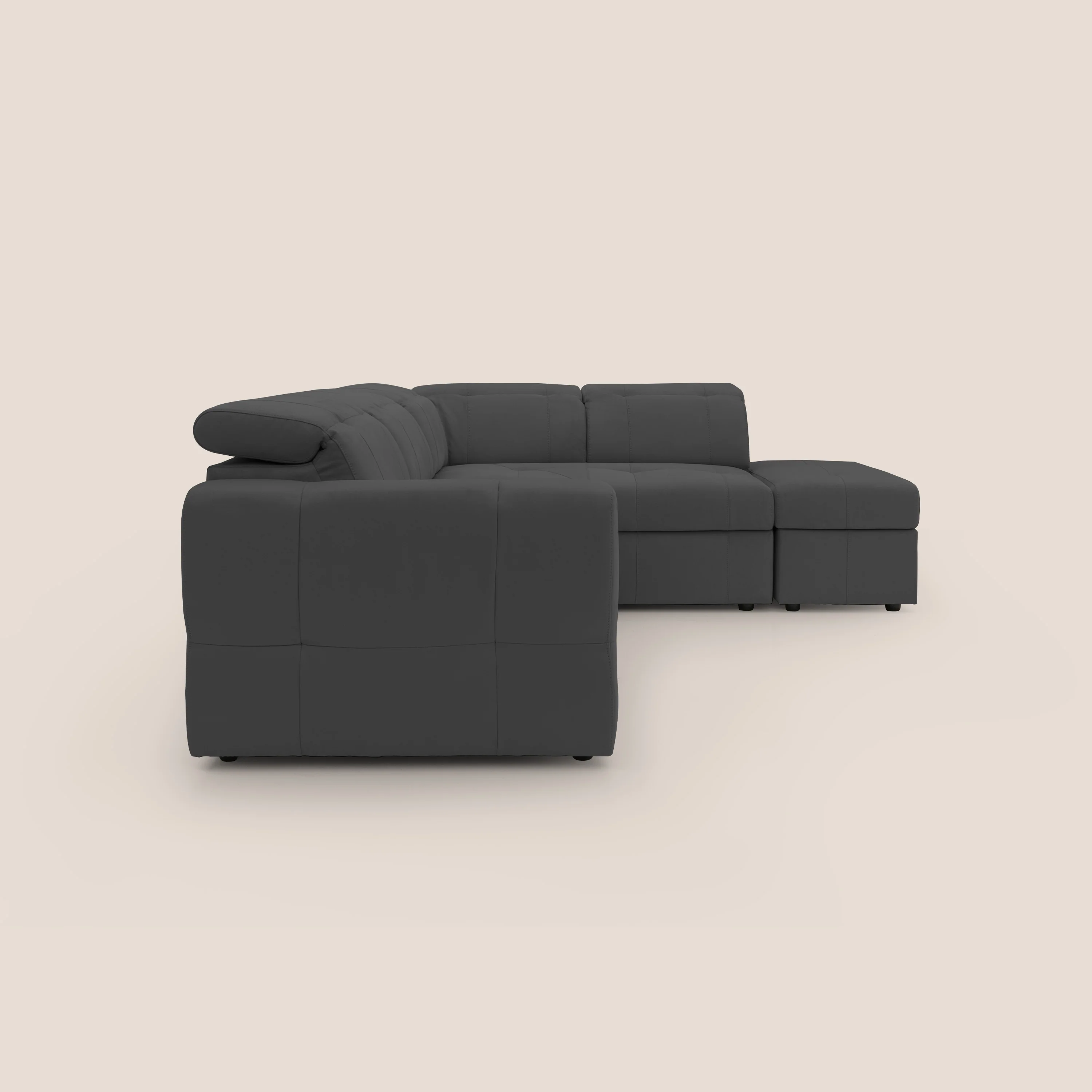 Kronos Canapé d'angle avec extractible et pouf coffre en micorfibre imperméable T11 noir - Image 14