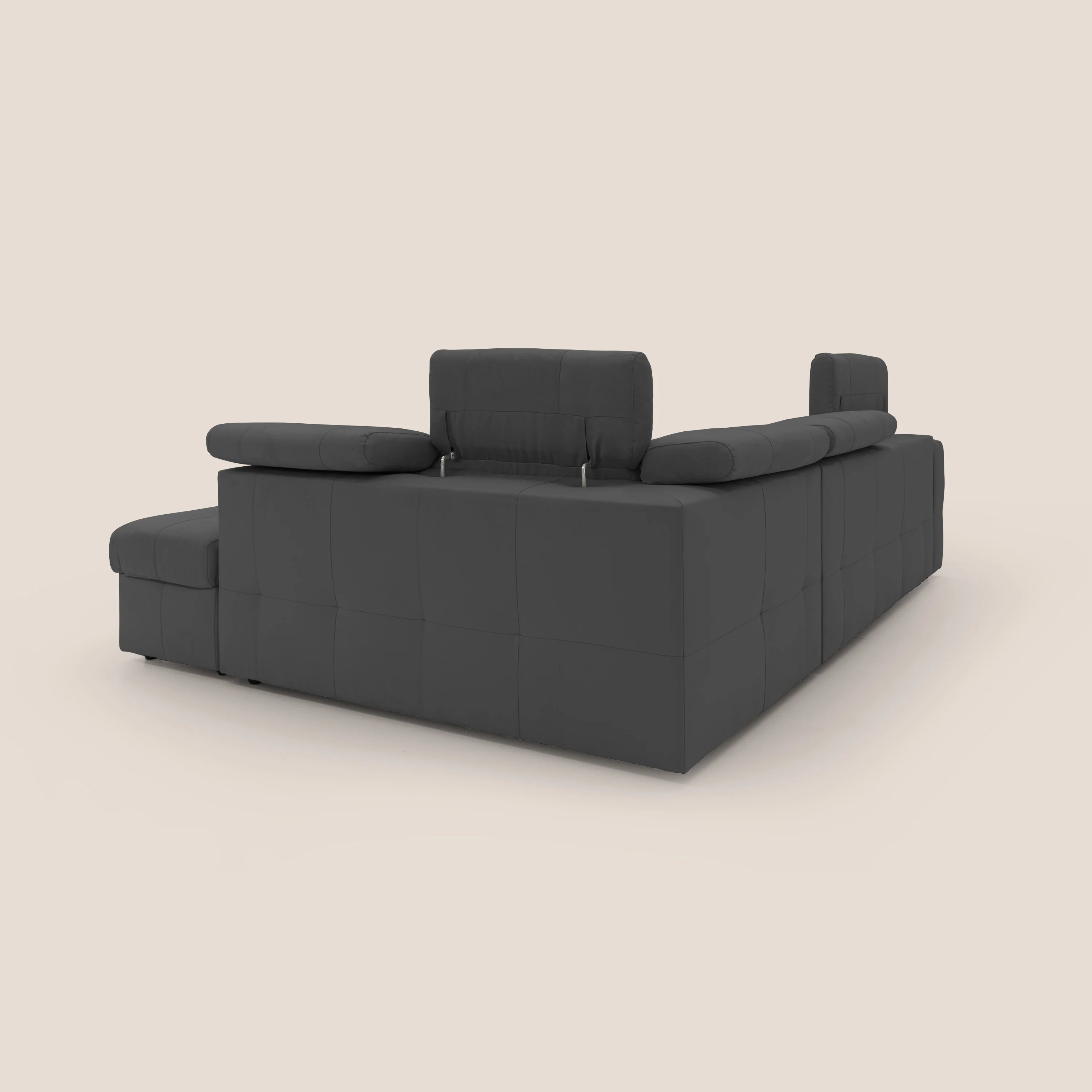 Kronos Canapé d'angle avec extractible et pouf coffre en micorfibre imperméable T11 noir - Image 15