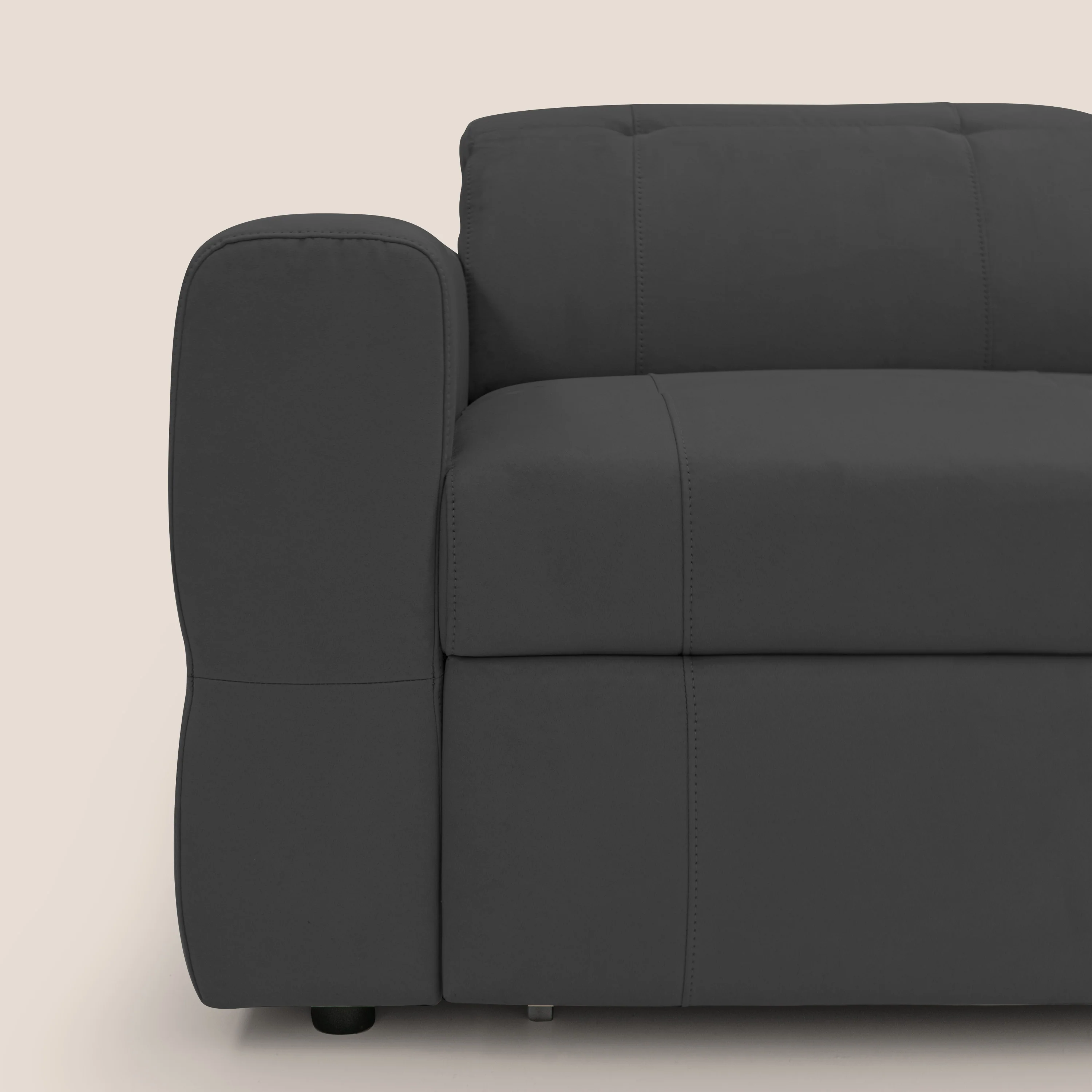 Kronos Canapé d'angle avec extractible et pouf coffre en micorfibre imperméable T11 noir - Image 5
