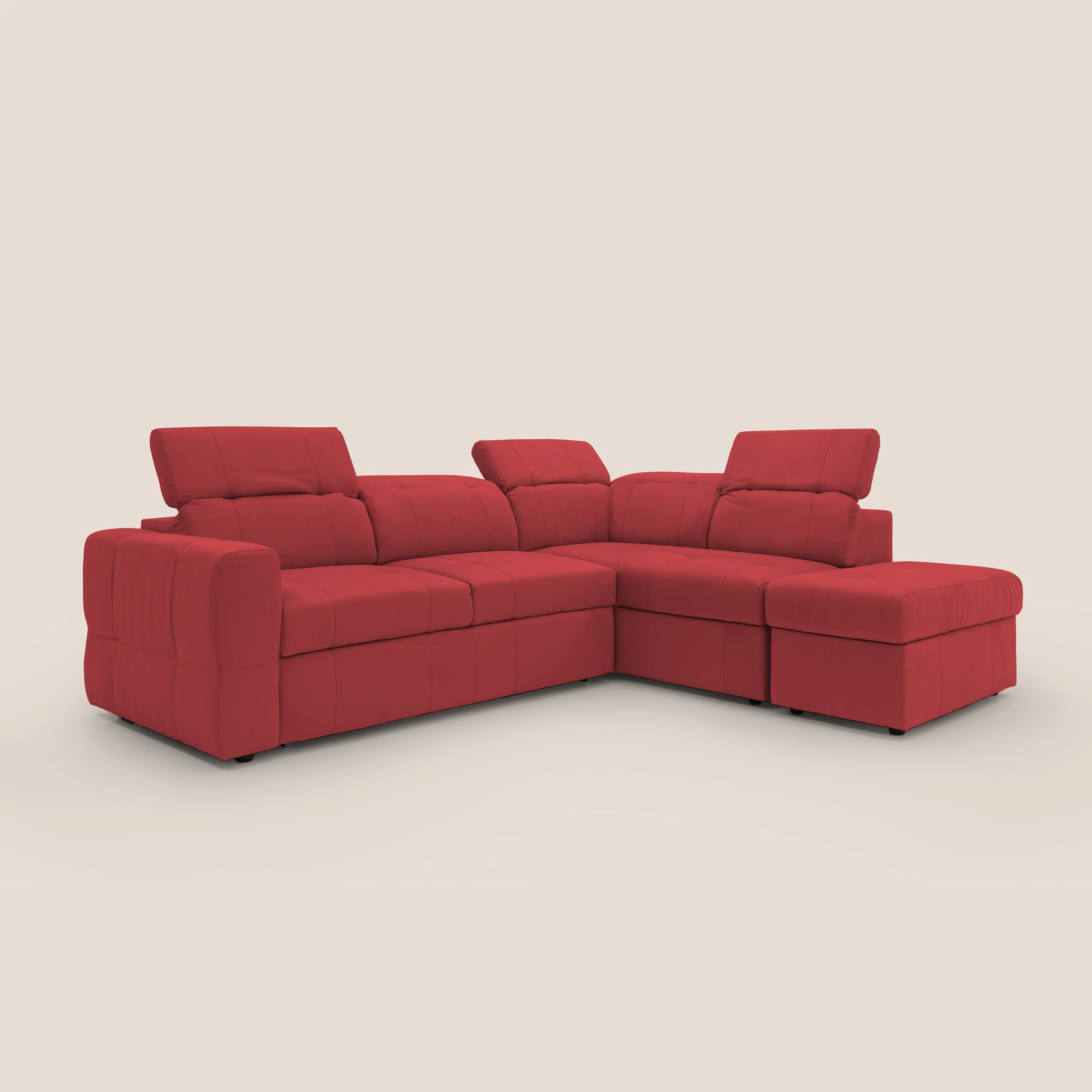 Kronos Canapé d'angle avec extractible et pouf coffre en micorfibre imperméable T11 rouge - Image 10