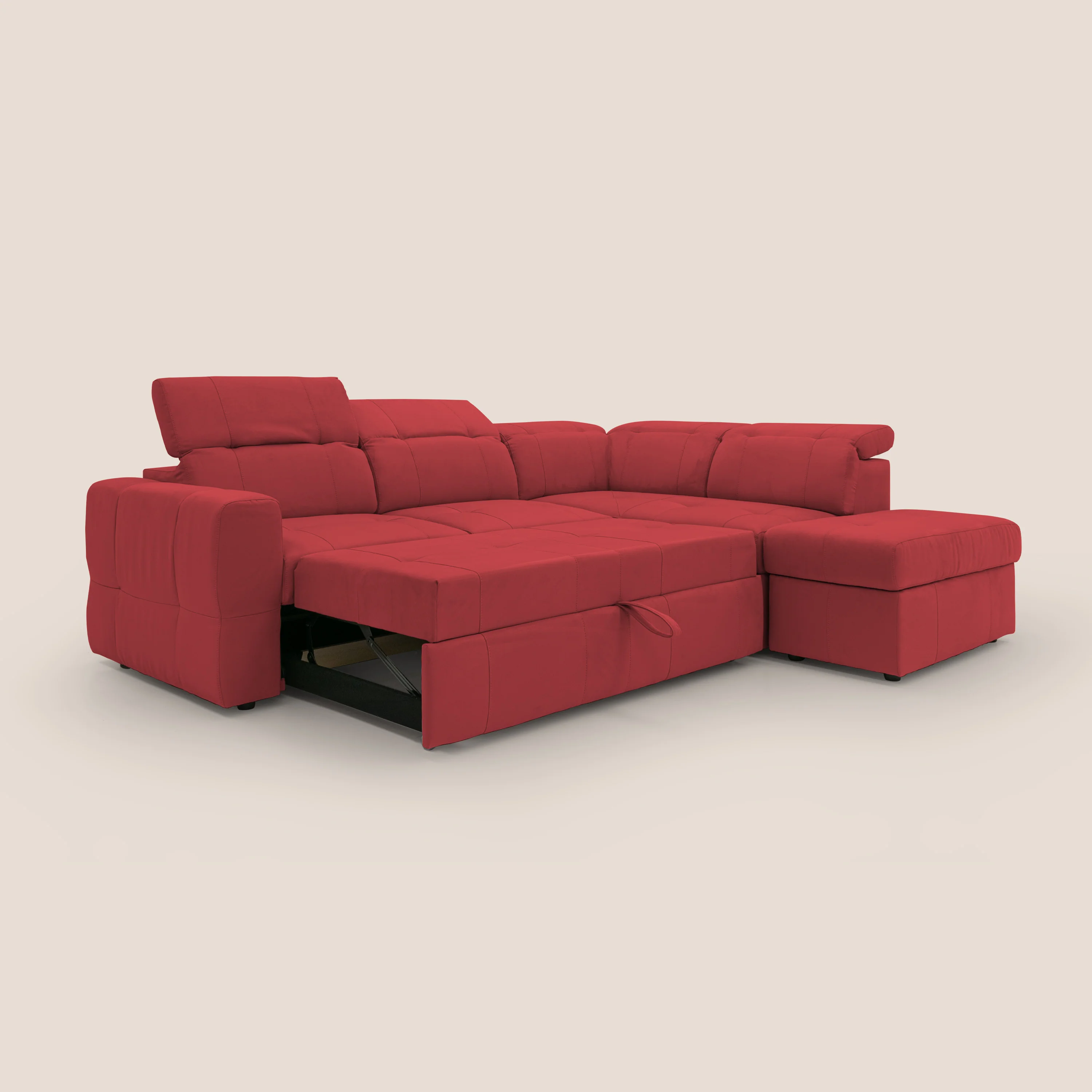 Kronos Canapé d'angle avec extractible et pouf coffre en micorfibre imperméable T11 rouge - Image 12