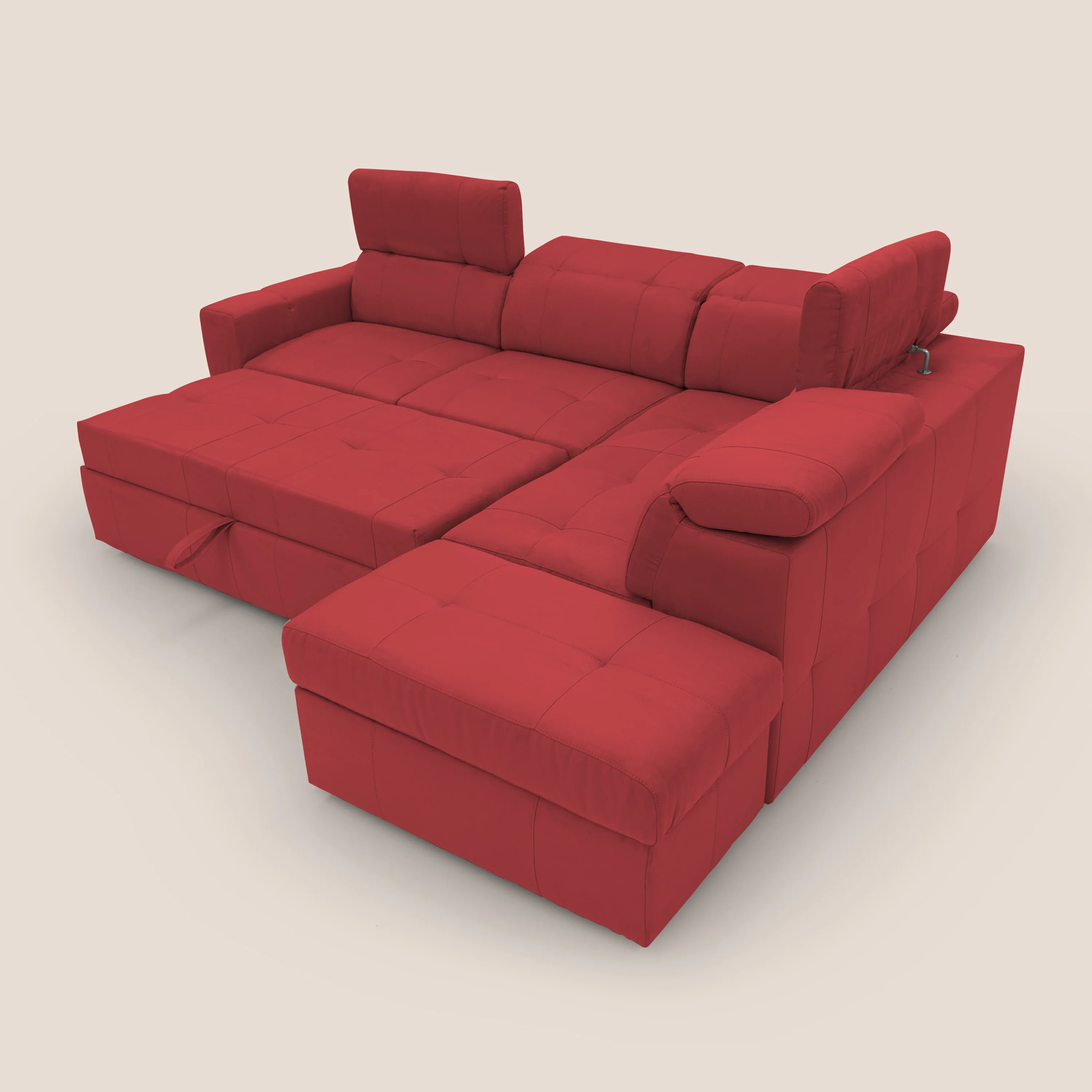 Kronos Canapé d'angle avec extractible et pouf coffre en micorfibre imperméable T11 rouge - Image 13