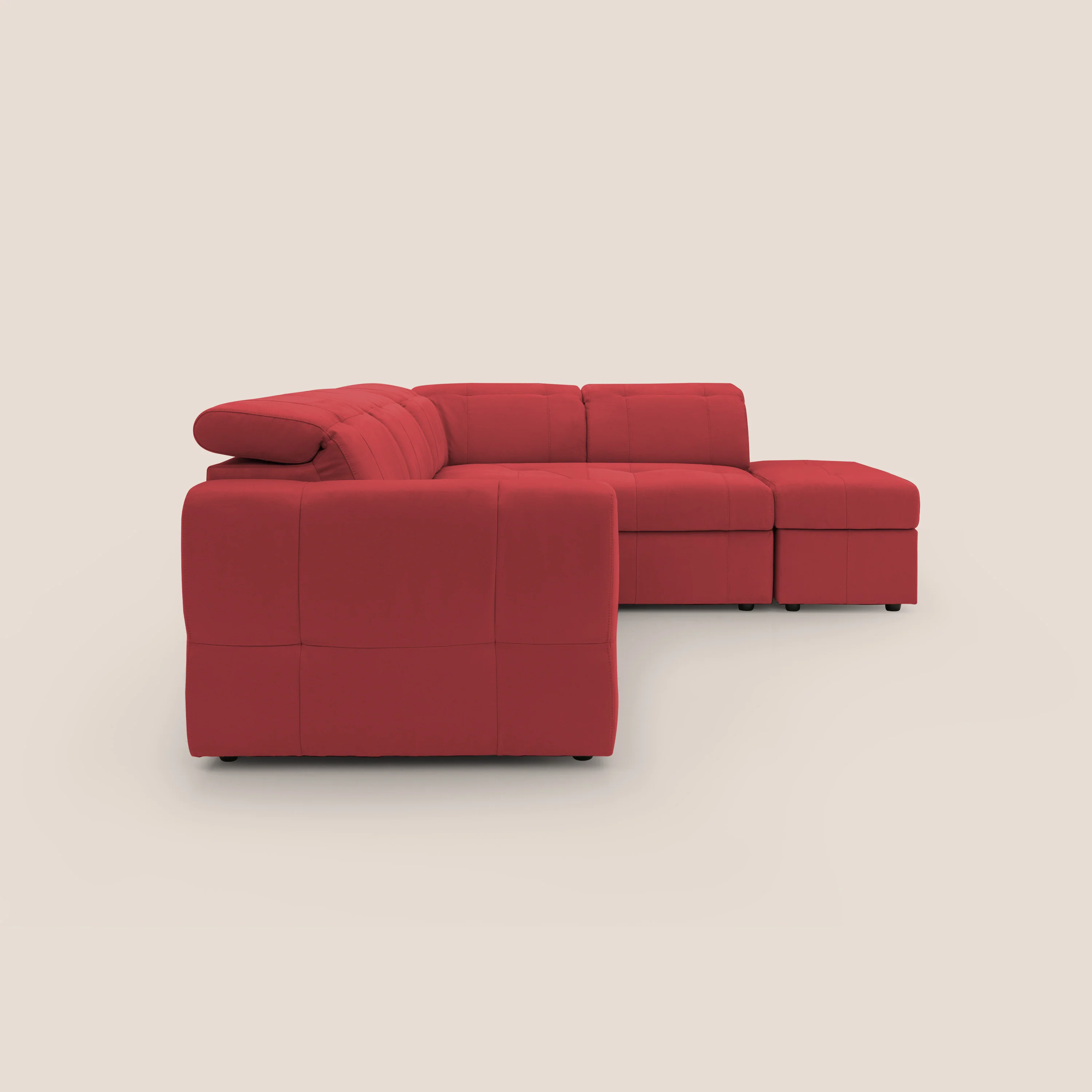Kronos Canapé d'angle avec extractible et pouf coffre en micorfibre imperméable T11 rouge - Image 14