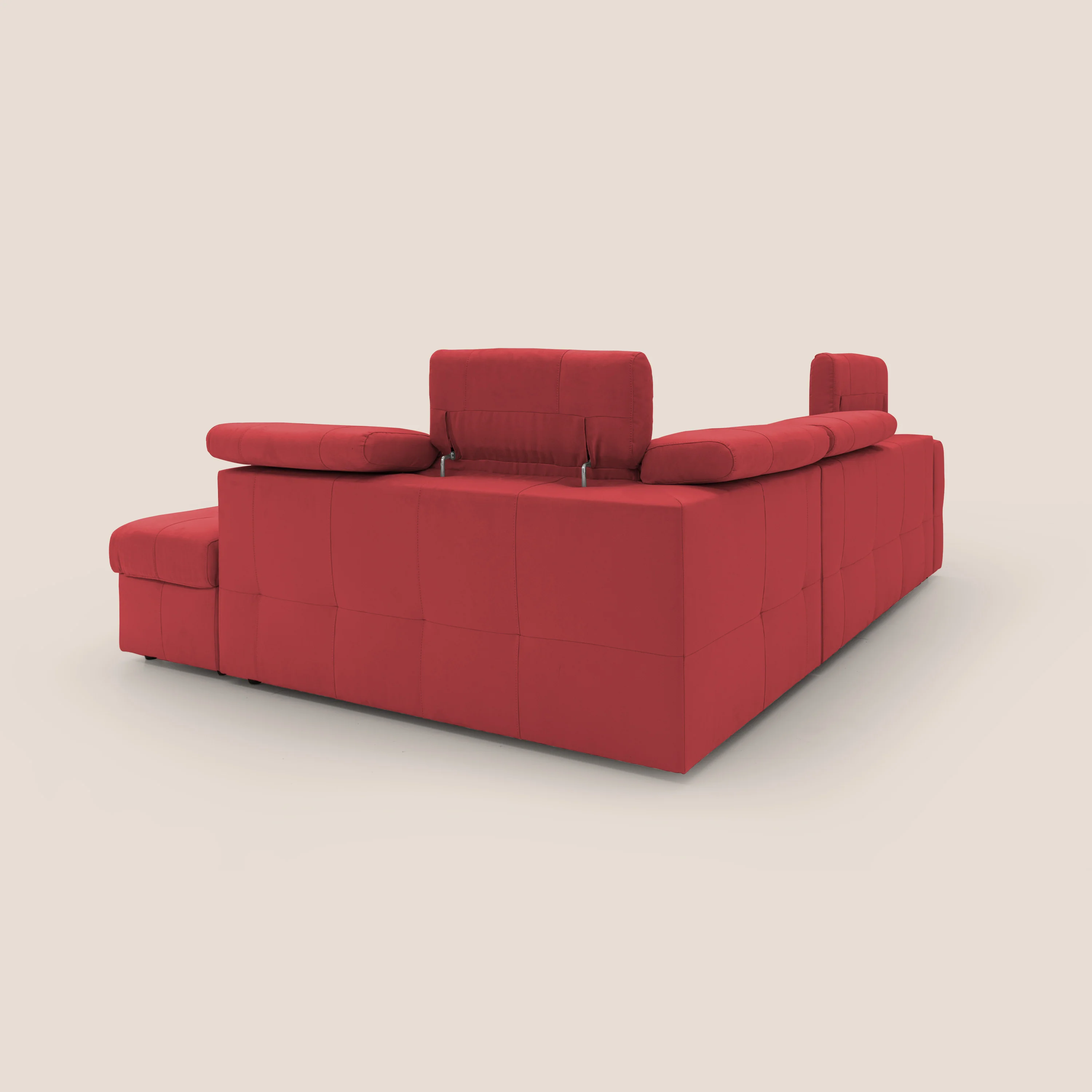 Kronos Canapé d'angle avec extractible et pouf coffre en micorfibre imperméable T11 rouge - Image 15