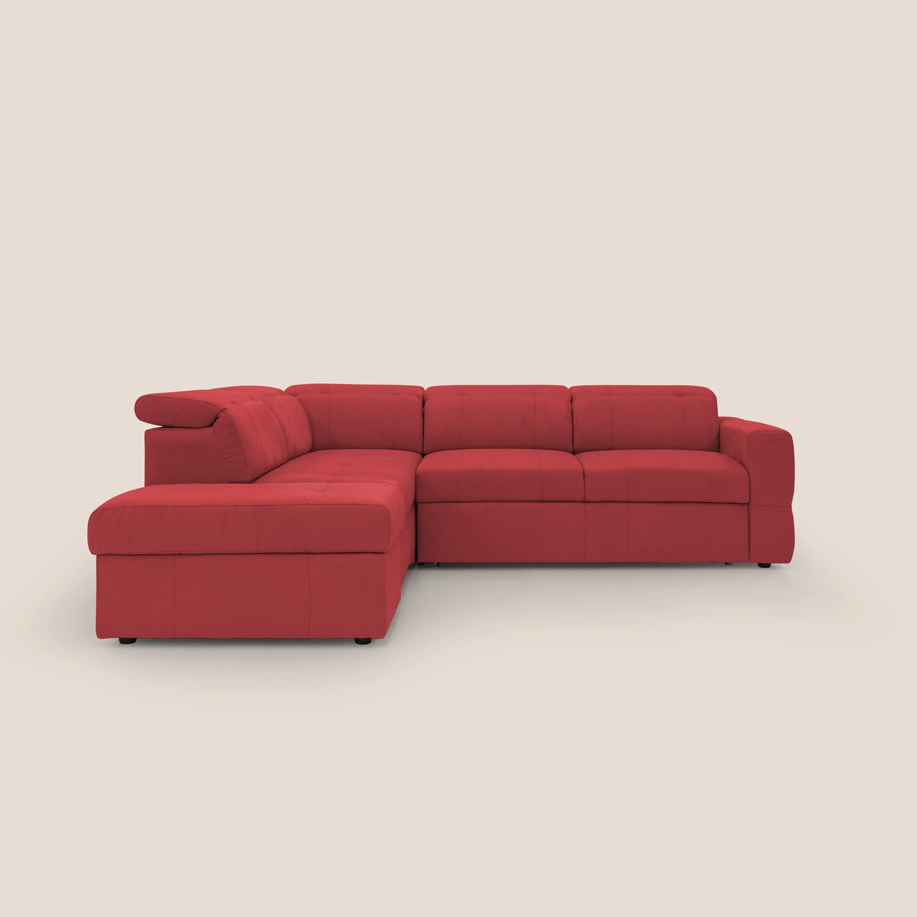 Kronos Canapé d'angle avec extractible et pouf coffre en micorfibre imperméable T11 rouge - Image 16