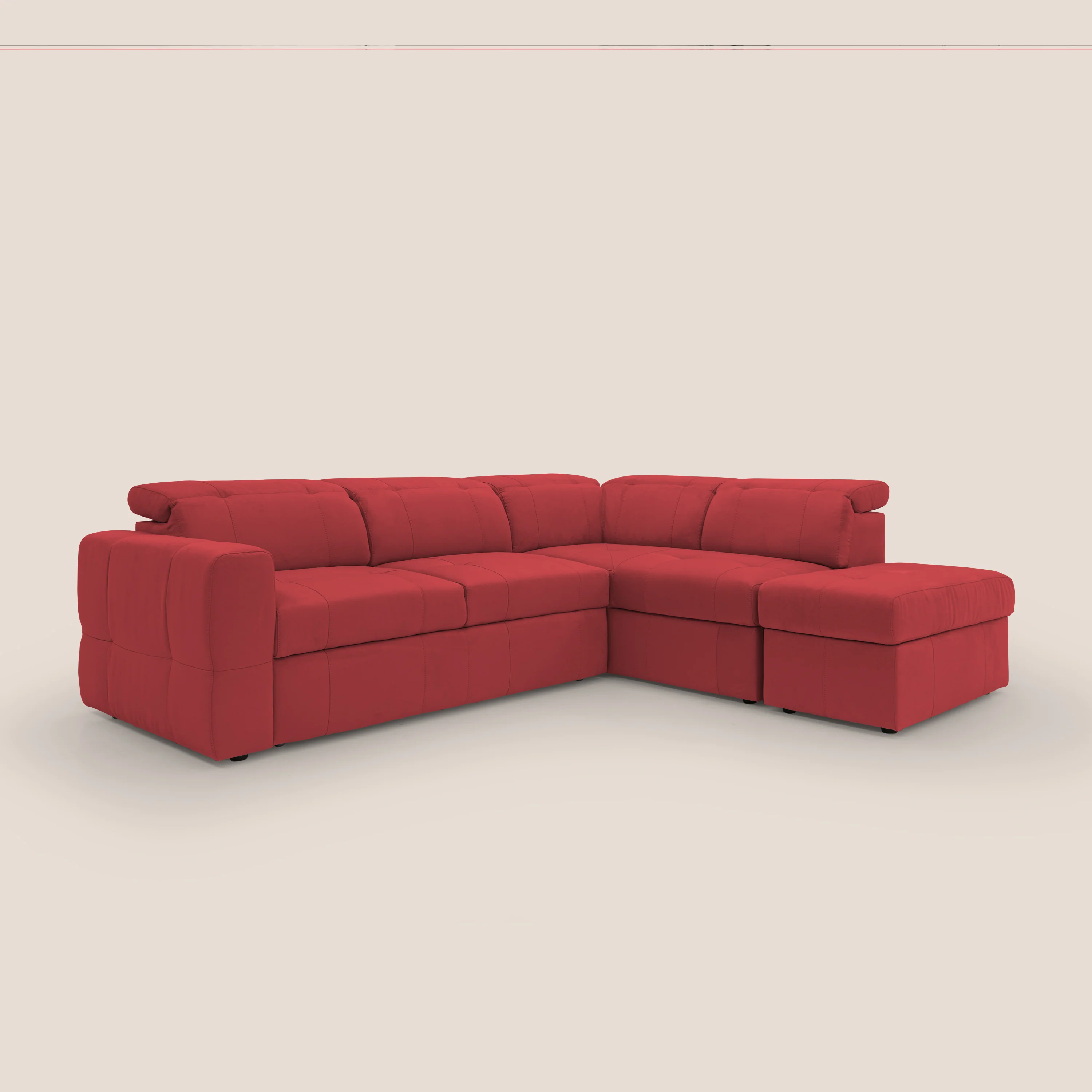 Kronos Canapé d'angle avec extractible et pouf coffre en micorfibre imperméable T11 rouge - Image 4
