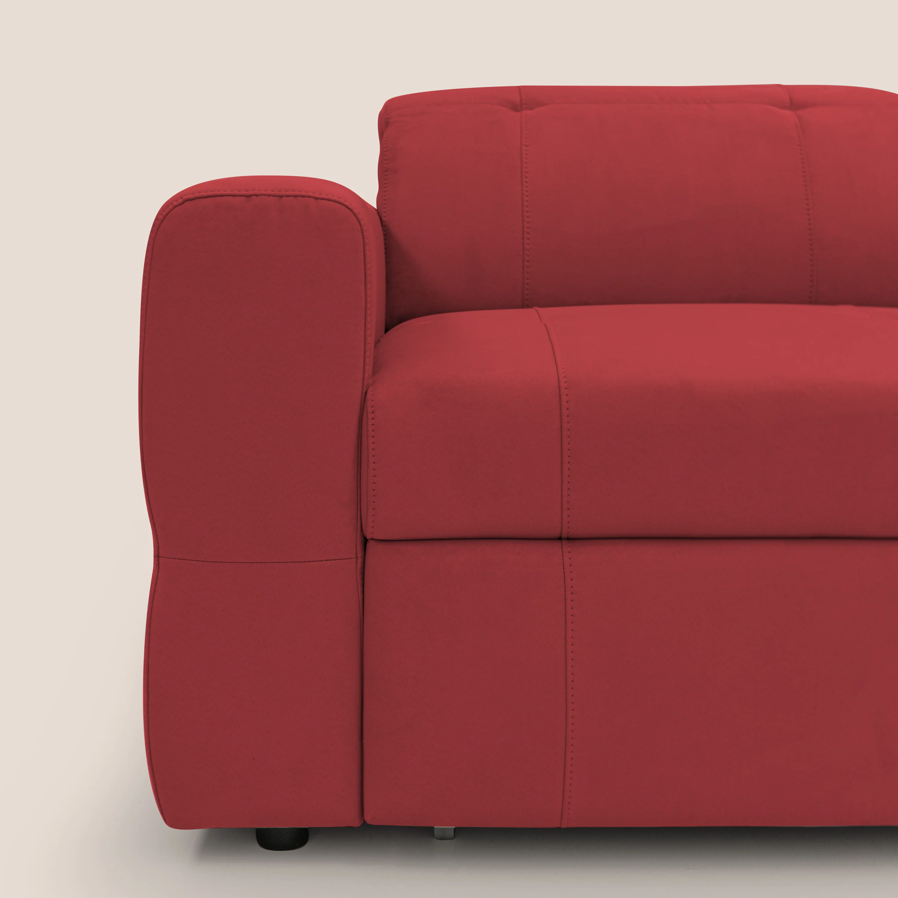 Kronos Canapé d'angle avec extractible et pouf coffre en micorfibre imperméable T11 rouge - Image 5