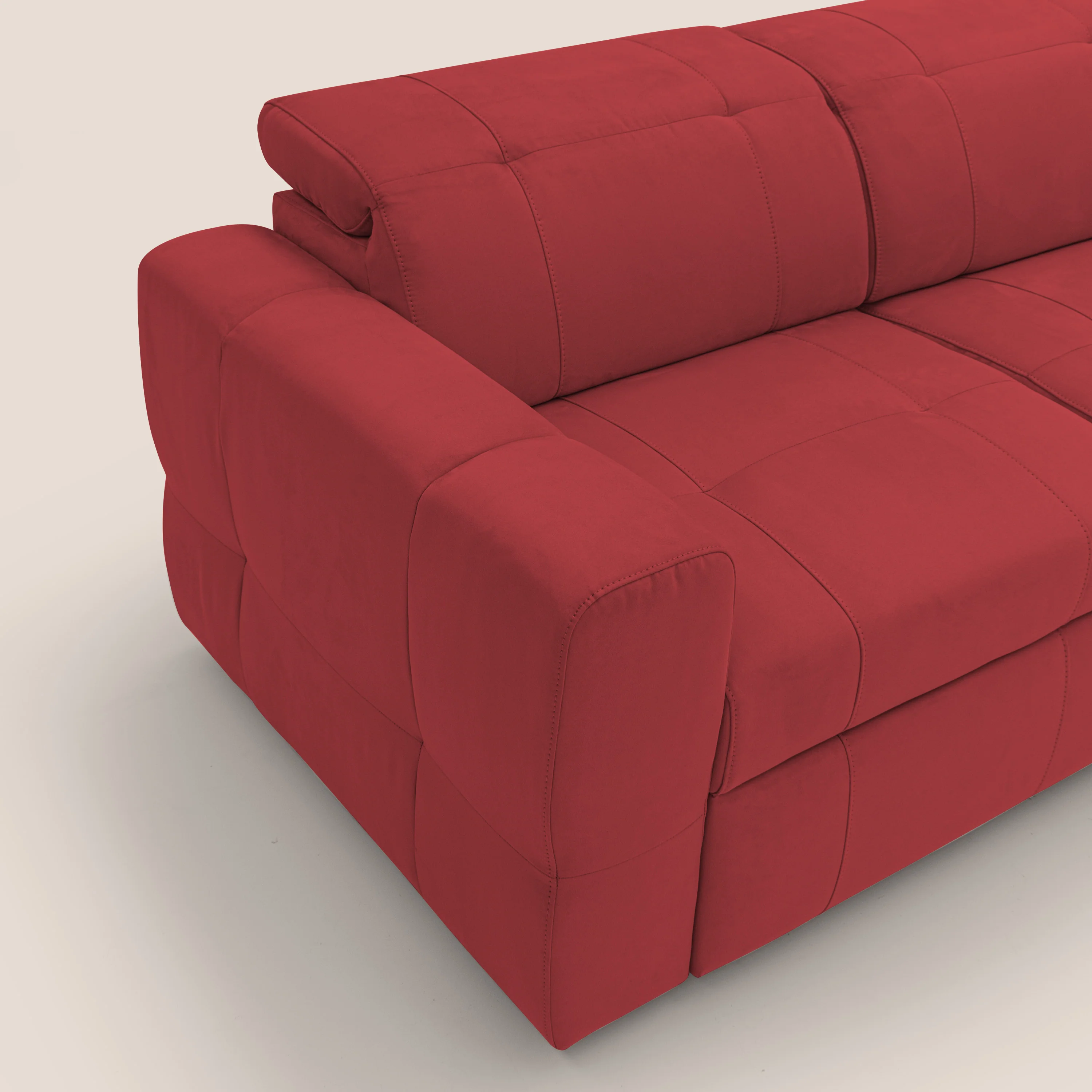 Kronos Canapé d'angle avec extractible et pouf coffre en micorfibre imperméable T11 rouge - Image 6