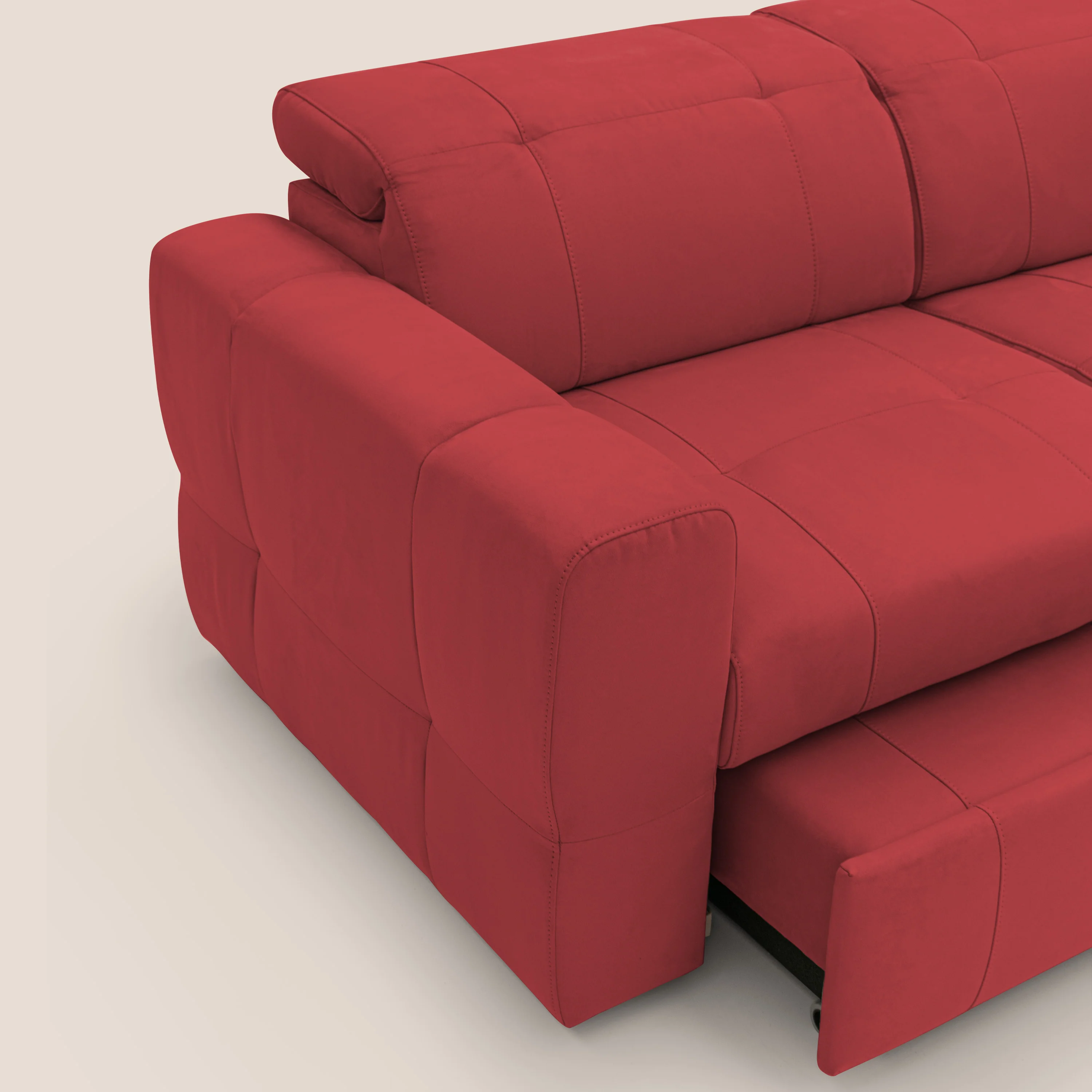 Kronos Canapé d'angle avec extractible et pouf coffre en micorfibre imperméable T11 rouge - Image 8