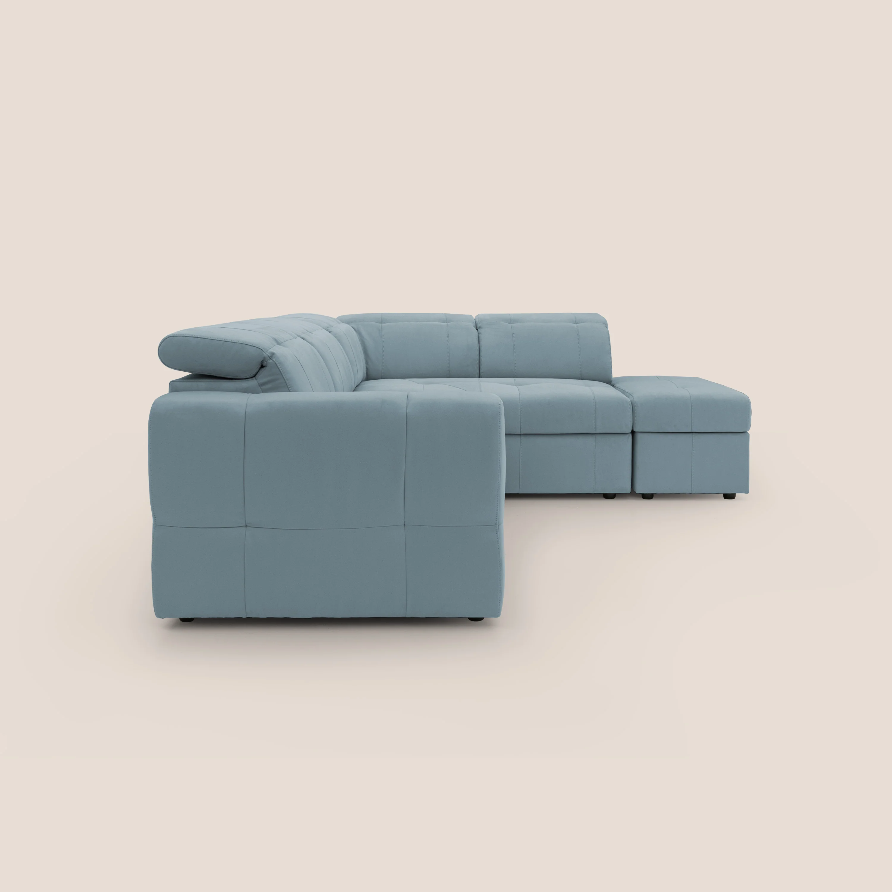 Kronos Canapé d'angle avec extractible et pouf coffre en micorfibre imperméable T11 sucre glace - Image 14