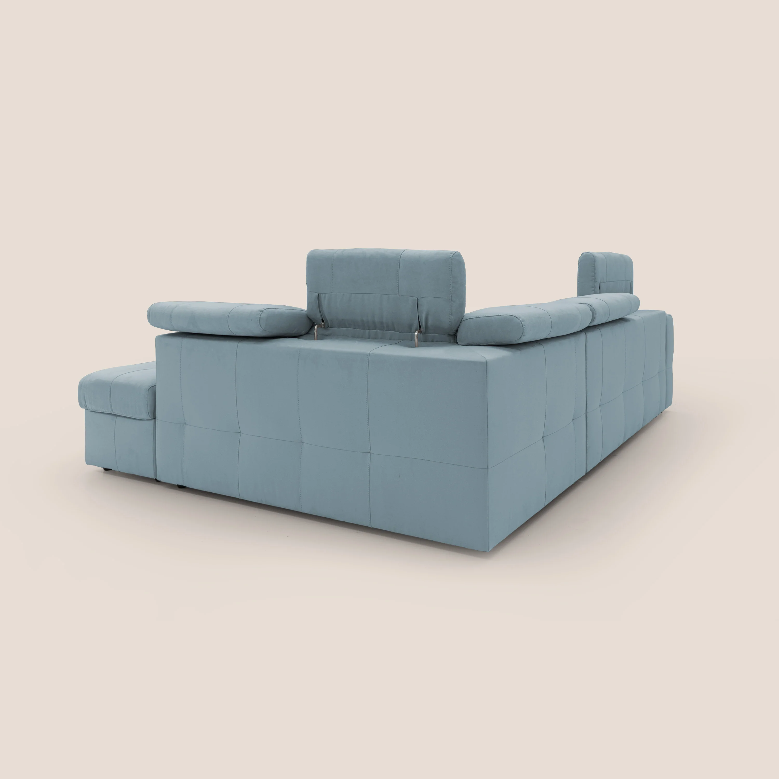 Kronos Canapé d'angle avec extractible et pouf coffre en micorfibre imperméable T11 sucre glace - Image 15