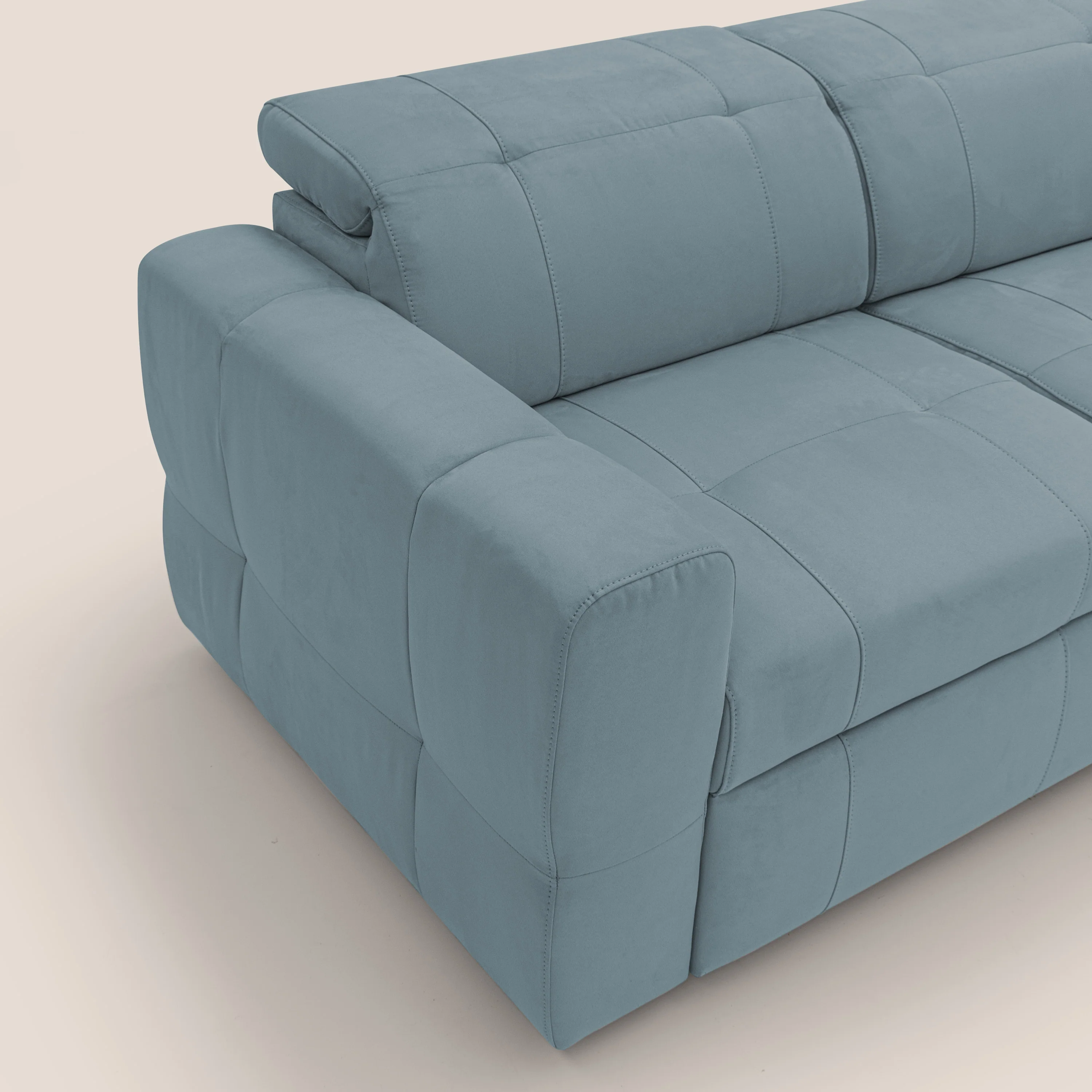 Kronos Canapé d'angle avec extractible et pouf coffre en micorfibre imperméable T11 sucre glace - Image 6