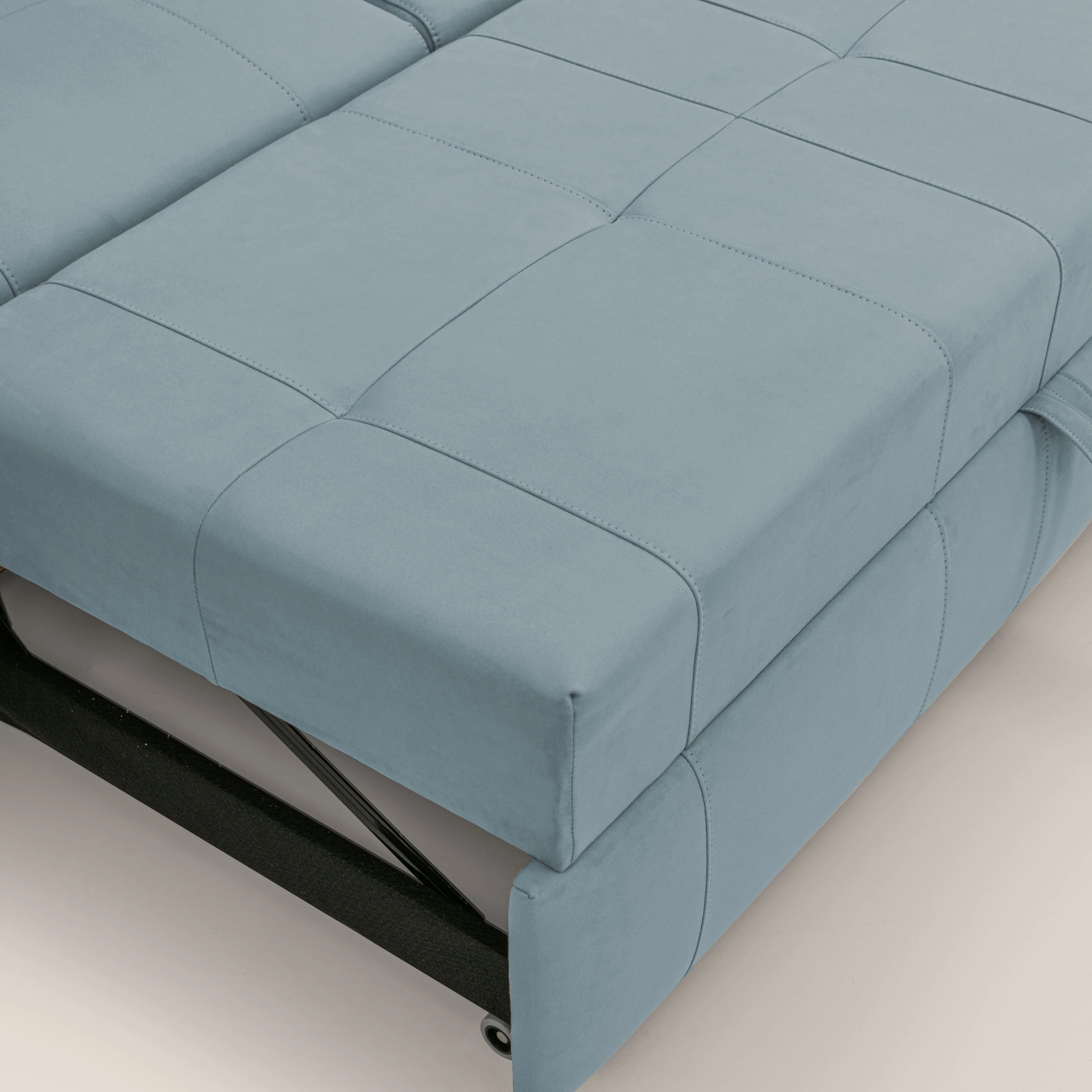Kronos Canapé d'angle avec extractible et pouf coffre en micorfibre imperméable T11 sucre glace - Image 9