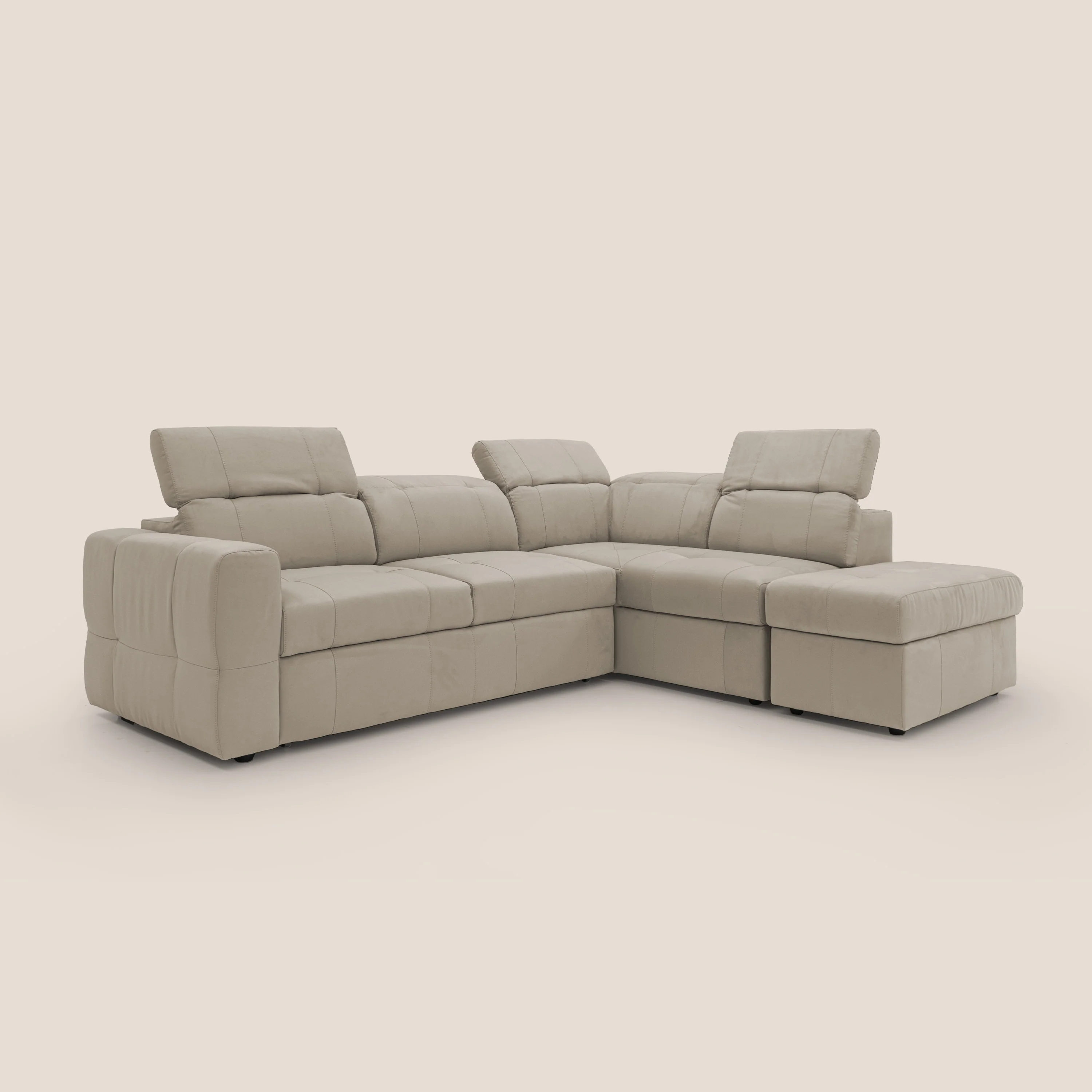 Kronos Canapé d'angle avec extractible et pouf coffre en micorfibre imperméable T11 Taupe tortora - Image 10