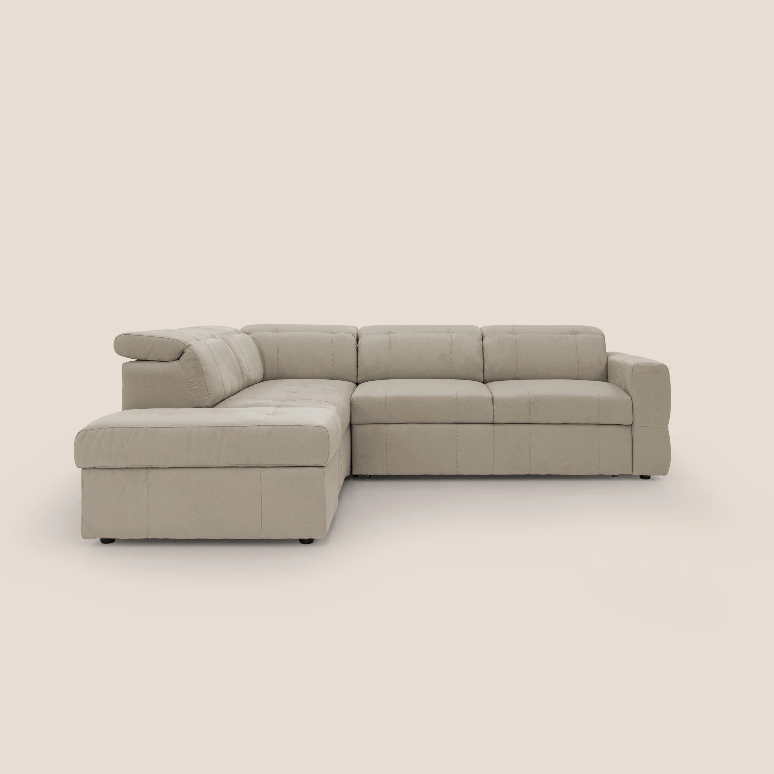 Kronos Canapé d'angle avec extractible et pouf coffre en micorfibre imperméable T11 Taupe tortora - Image 16