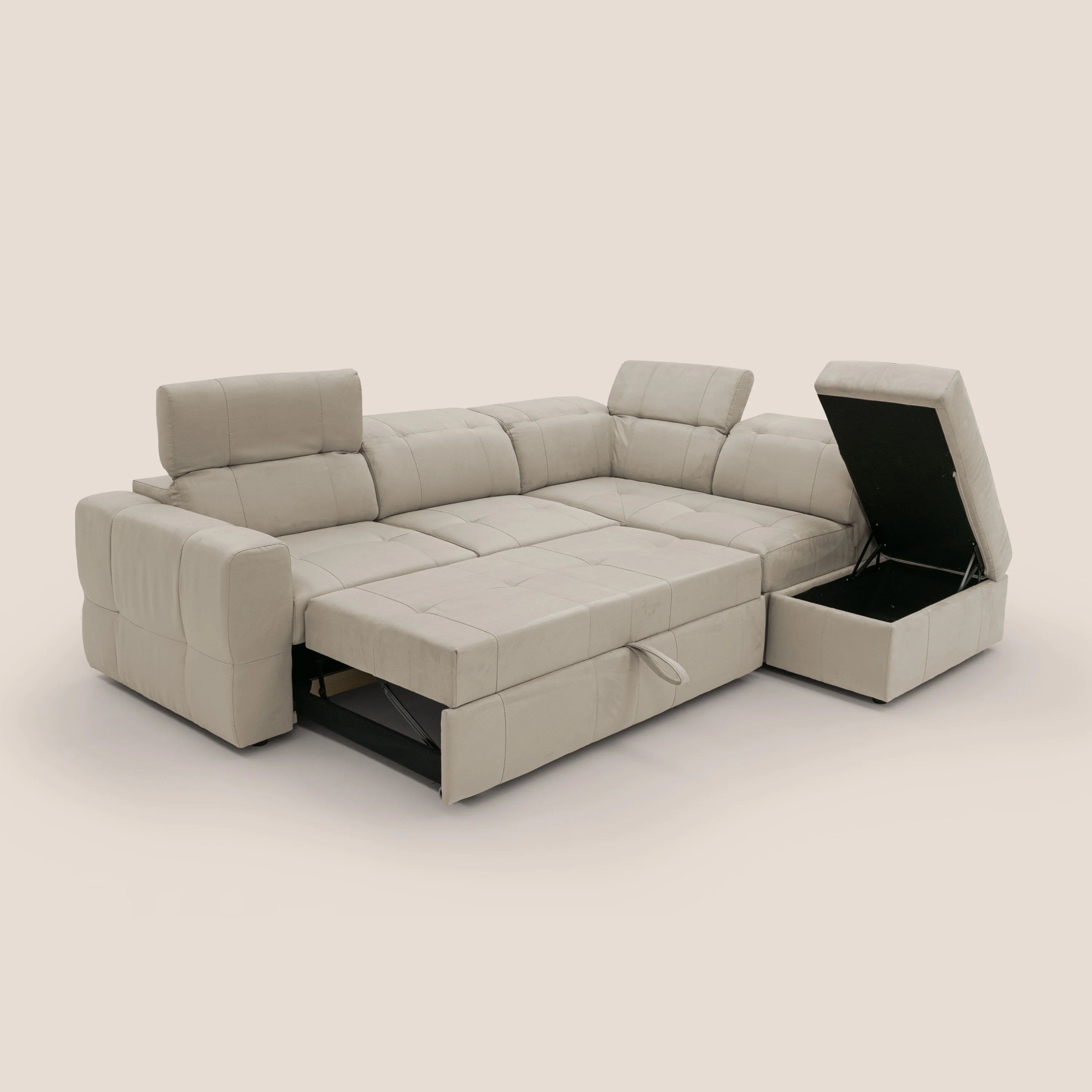 Kronos Canapé d'angle avec extractible et pouf coffre en micorfibre imperméable T11 Taupe tortora - Image 2