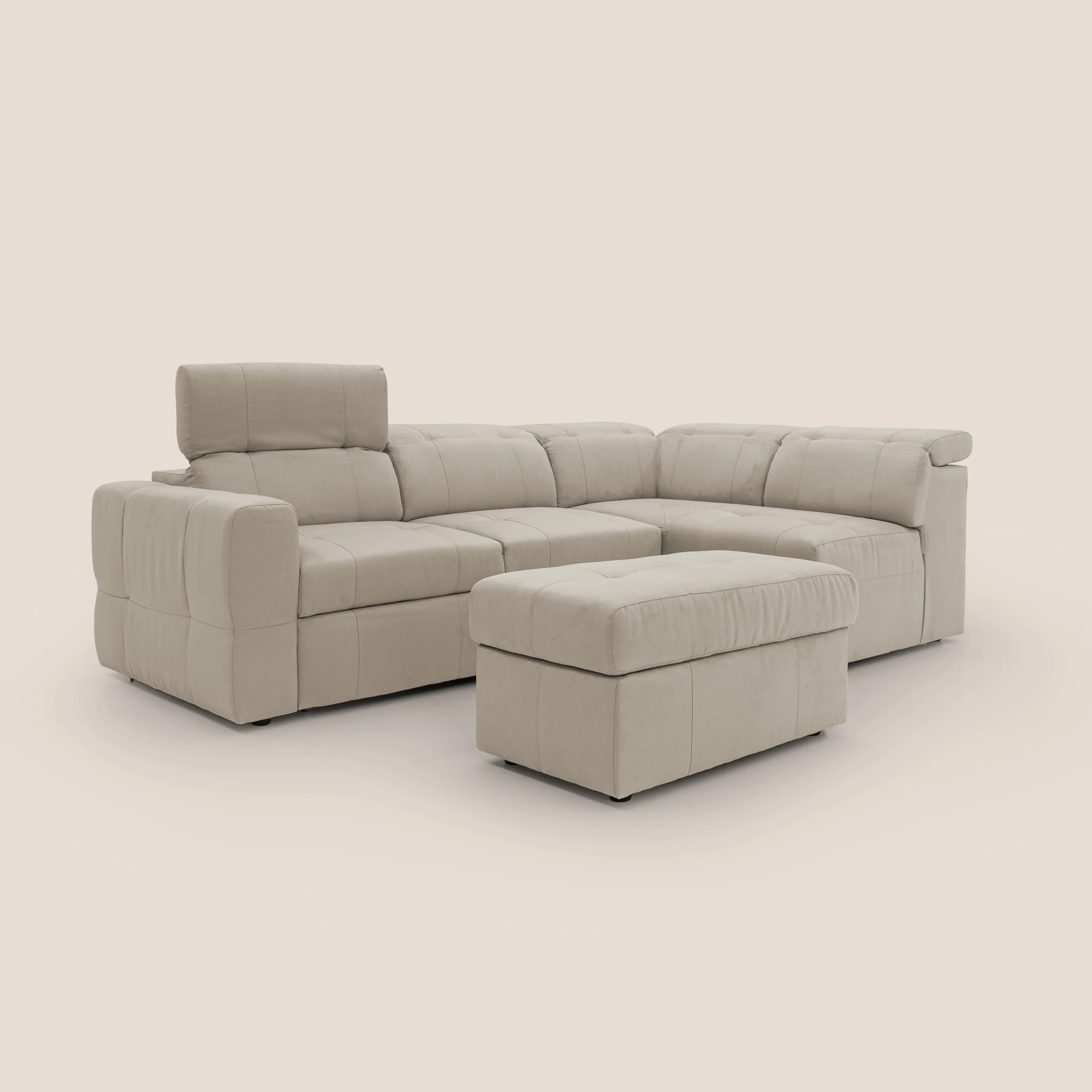 Kronos Canapé d'angle avec extractible et pouf coffre en micorfibre imperméable T11 Taupe tortora - Image 3