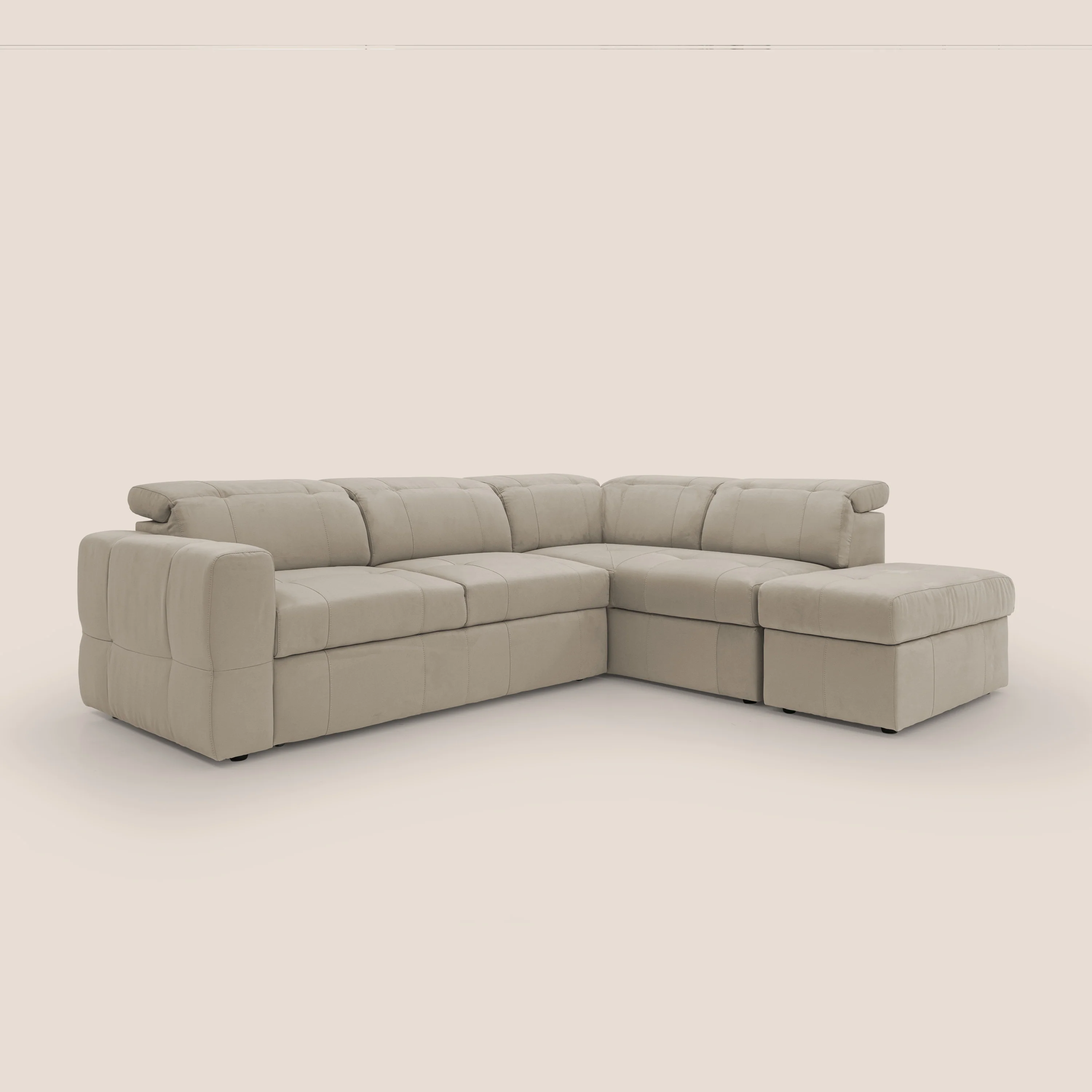 Kronos Canapé d'angle avec extractible et pouf coffre en micorfibre imperméable T11 Taupe tortora - Image 4