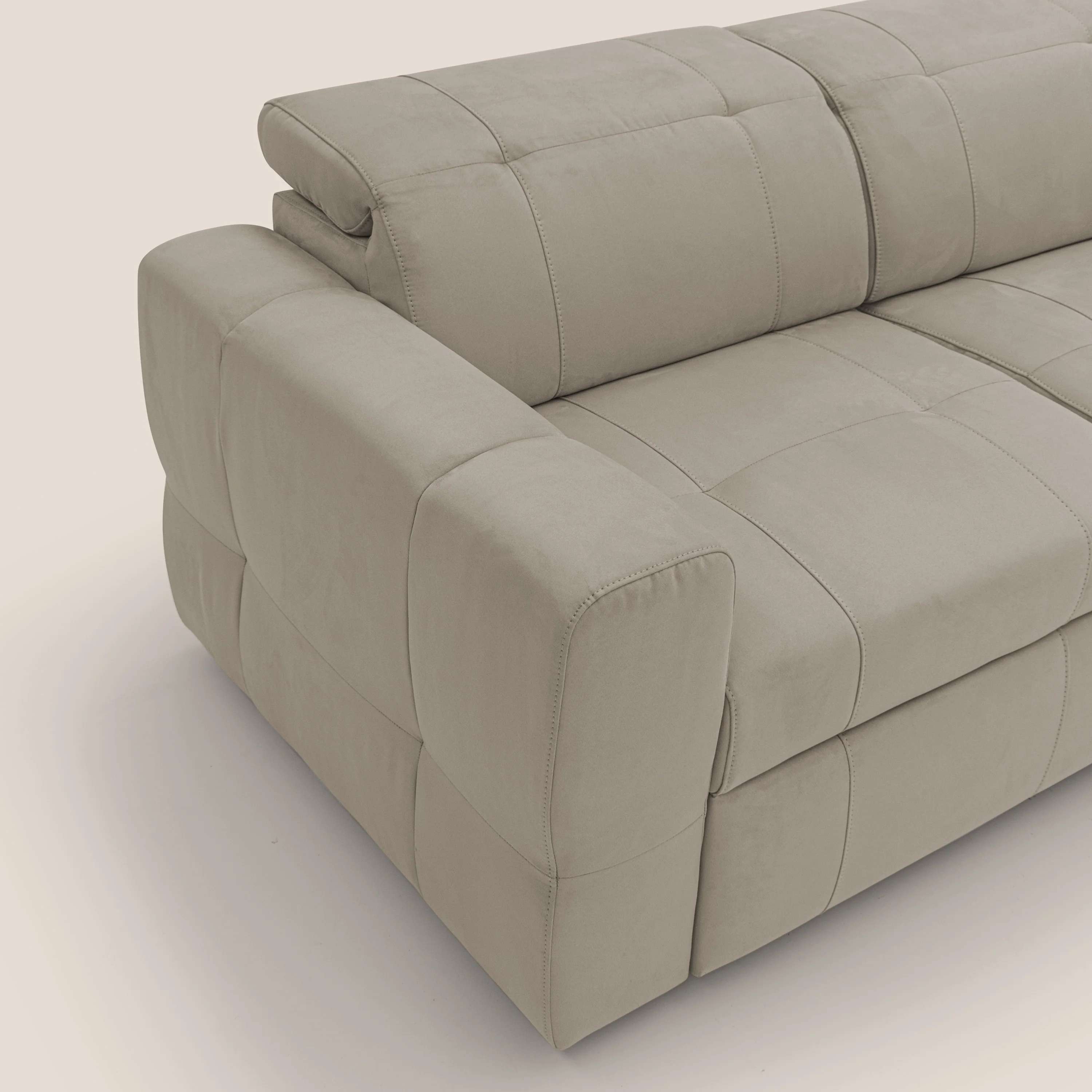 Kronos Canapé d'angle avec extractible et pouf coffre en micorfibre imperméable T11 Taupe tortora - Image 6