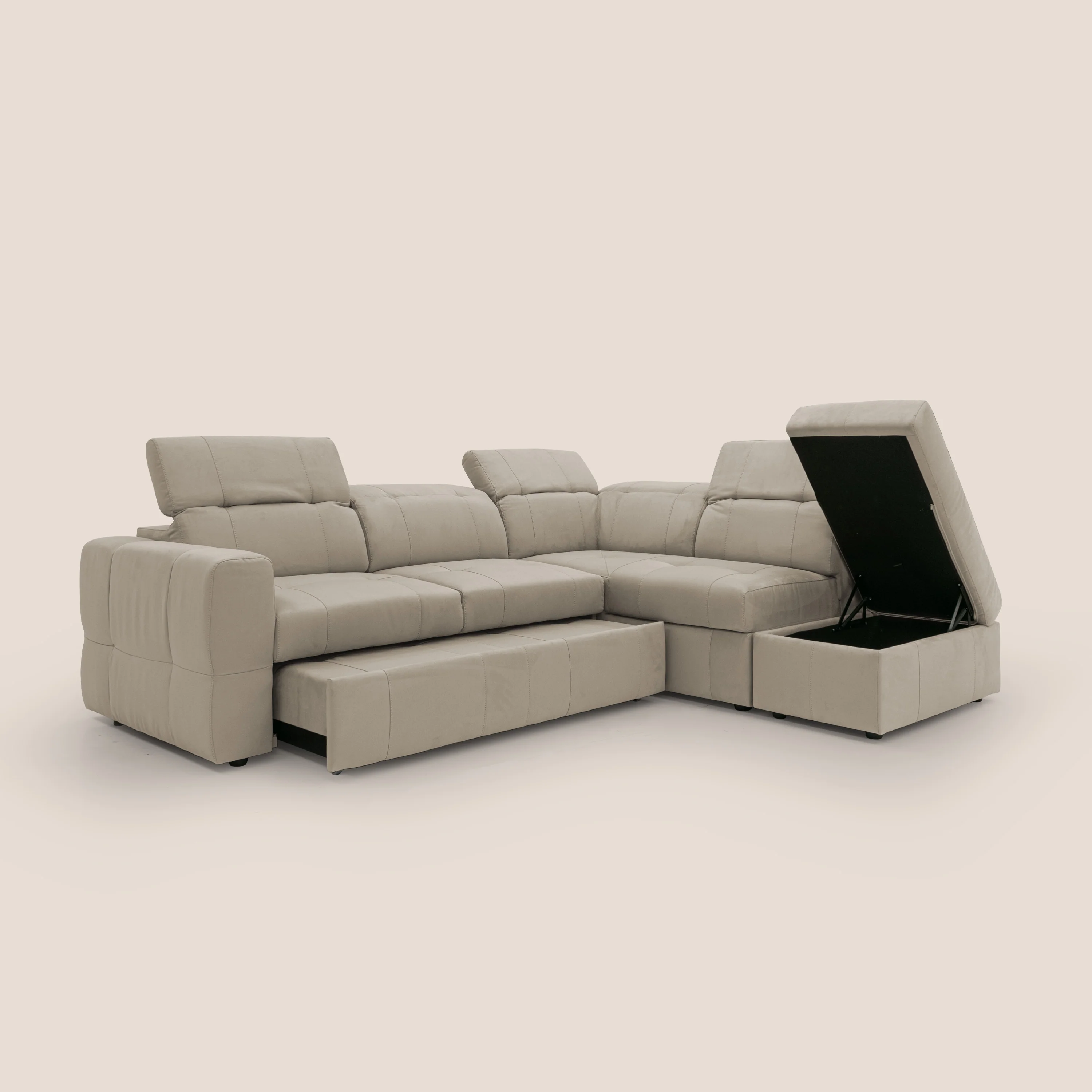 Kronos Canapé d'angle avec extractible et pouf coffre en micorfibre imperméable T11 Taupe tortora - Image 7