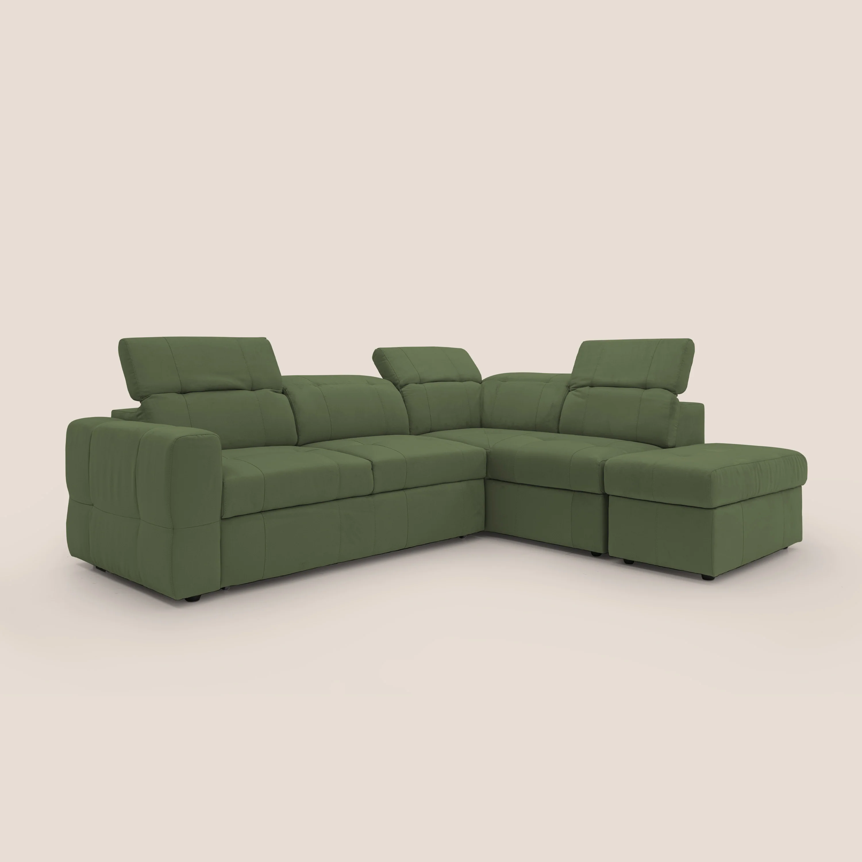 Kronos Canapé d'angle avec extractible et pouf coffre en micorfibre imperméable T11 vert - Image 10