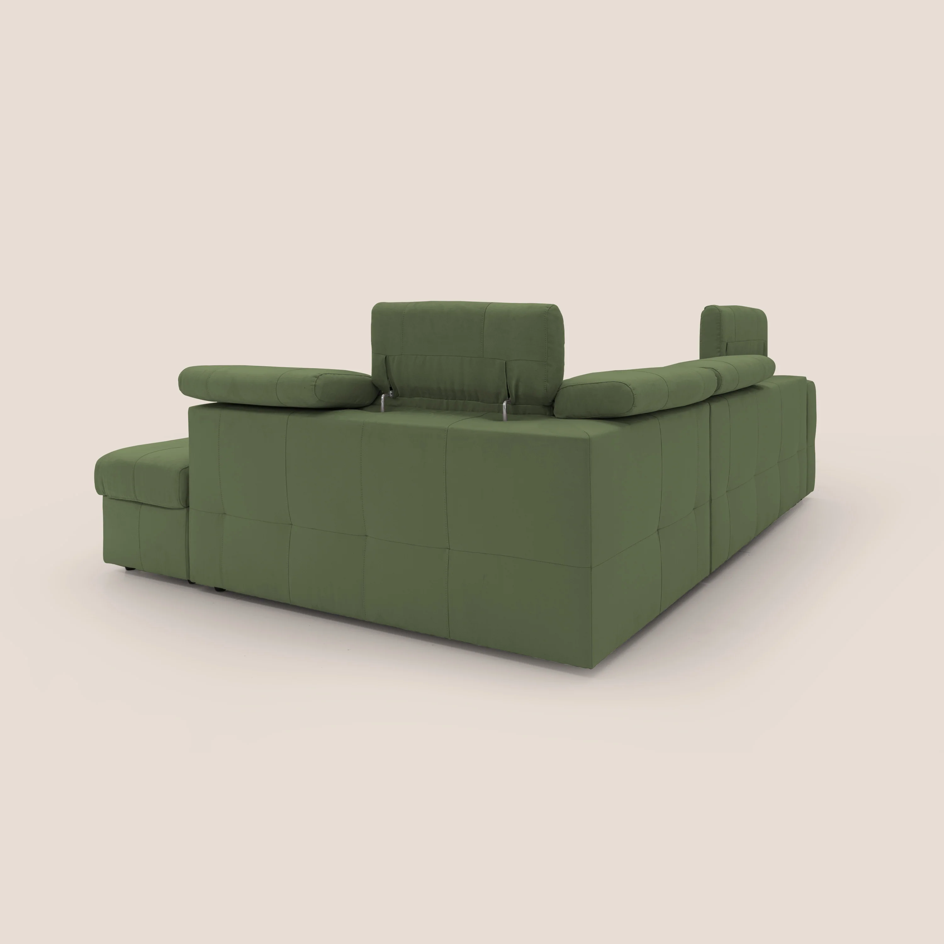 Kronos Canapé d'angle avec extractible et pouf coffre en micorfibre imperméable T11 vert - Image 15