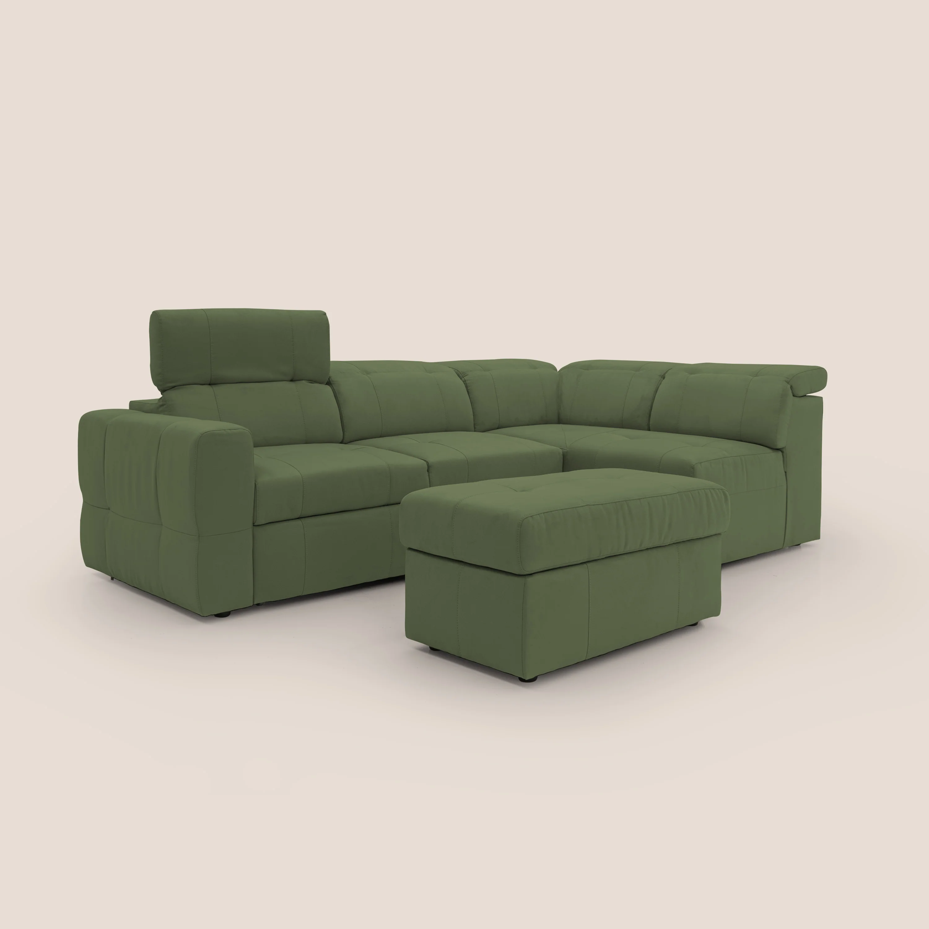 Kronos Canapé d'angle avec extractible et pouf coffre en micorfibre imperméable T11 vert - Image 3