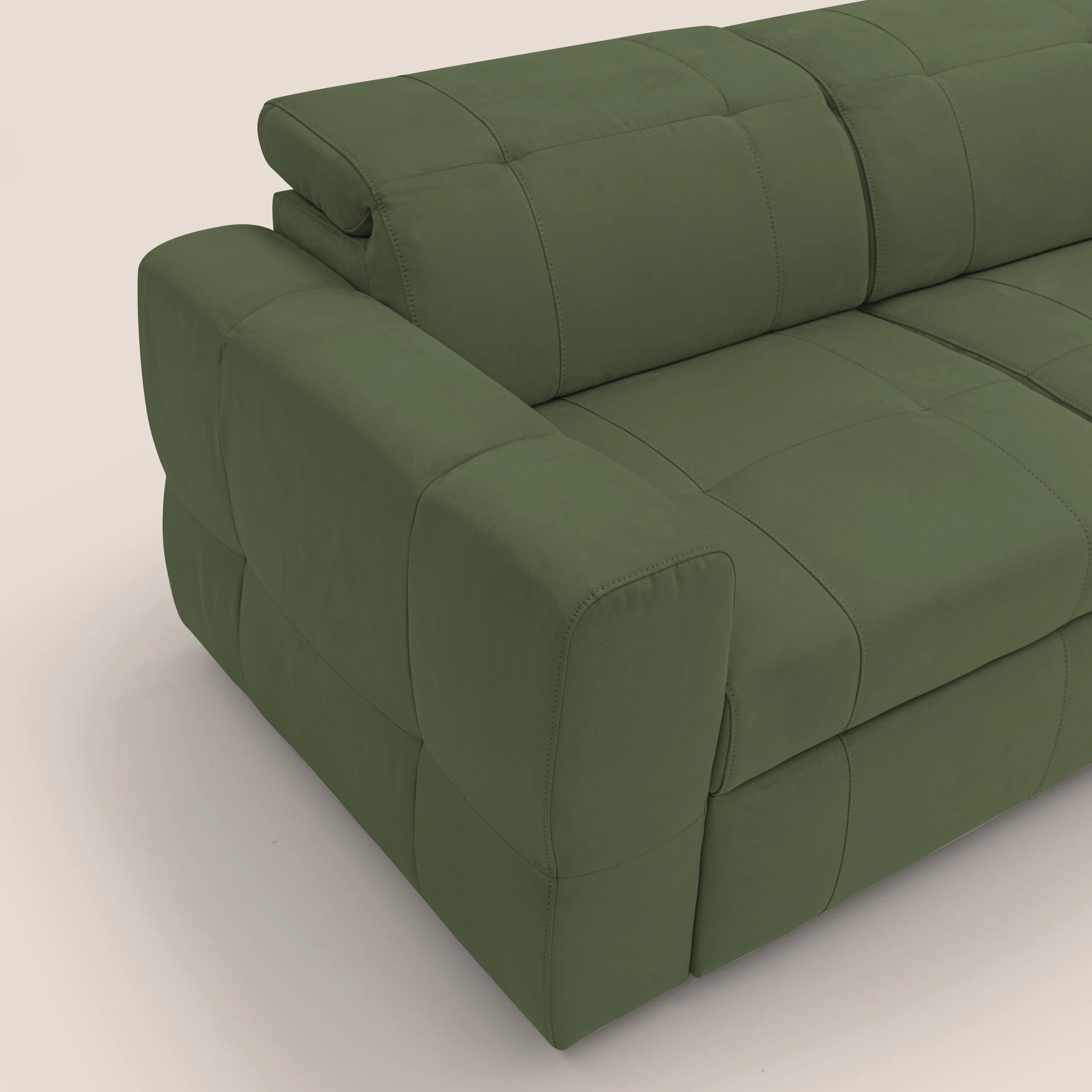Kronos Canapé d'angle avec extractible et pouf coffre en micorfibre imperméable T11 vert - Image 6