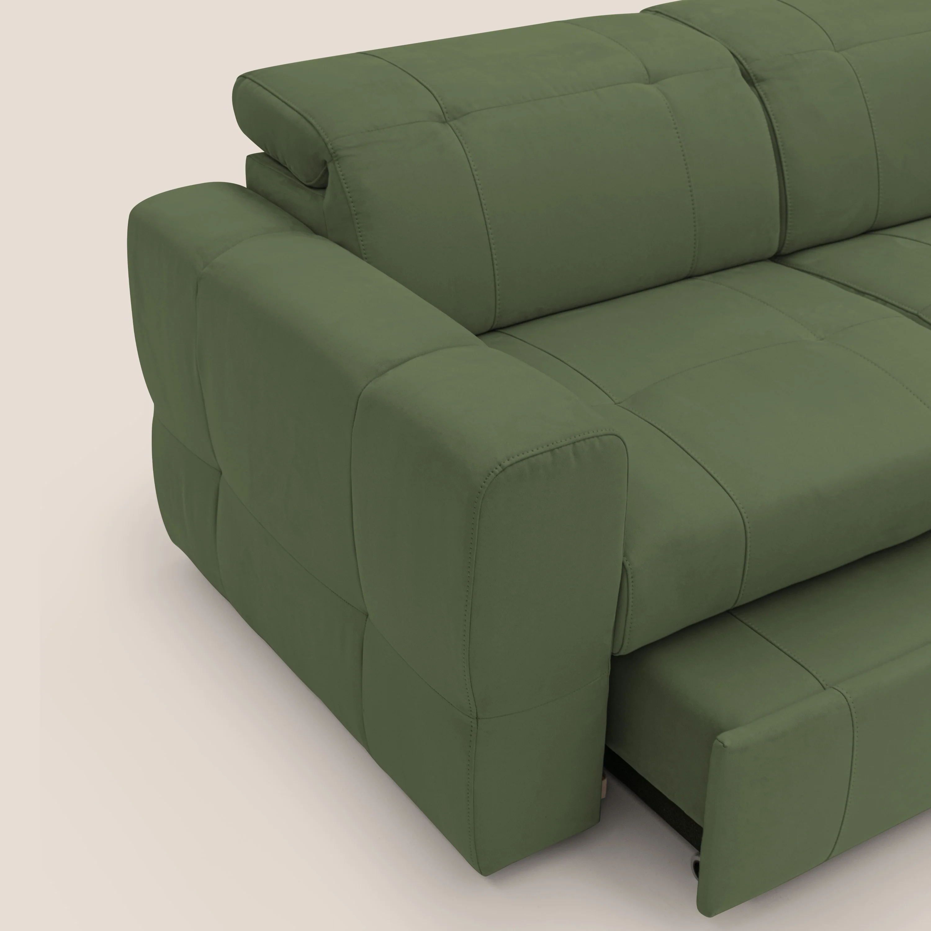 Kronos Canapé d'angle avec extractible et pouf coffre en micorfibre imperméable T11 vert - Image 8