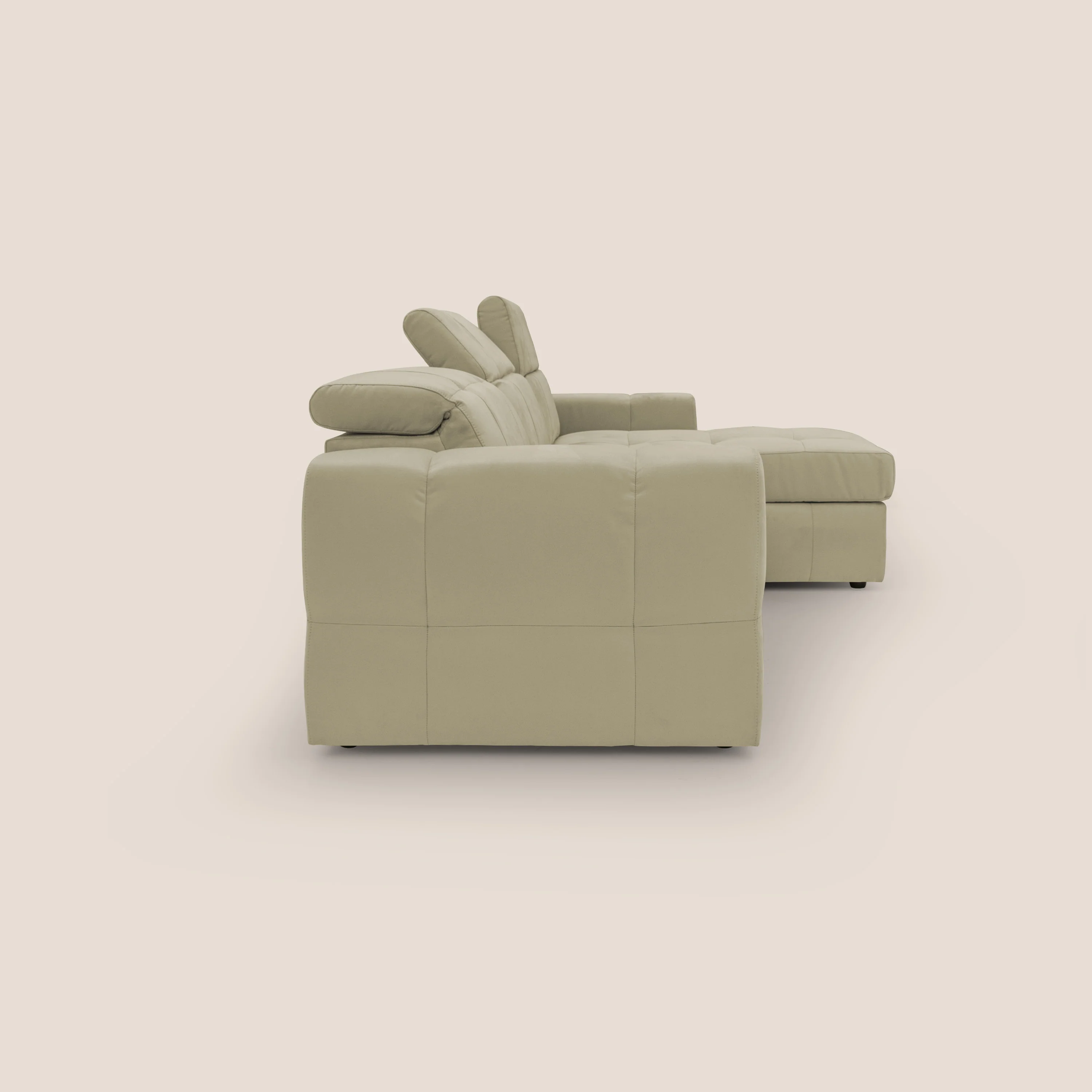 Kronos Canapé d'angle avec pouf extractible et coffre de rangement en microfibre imperméable T11 beige - Image 10