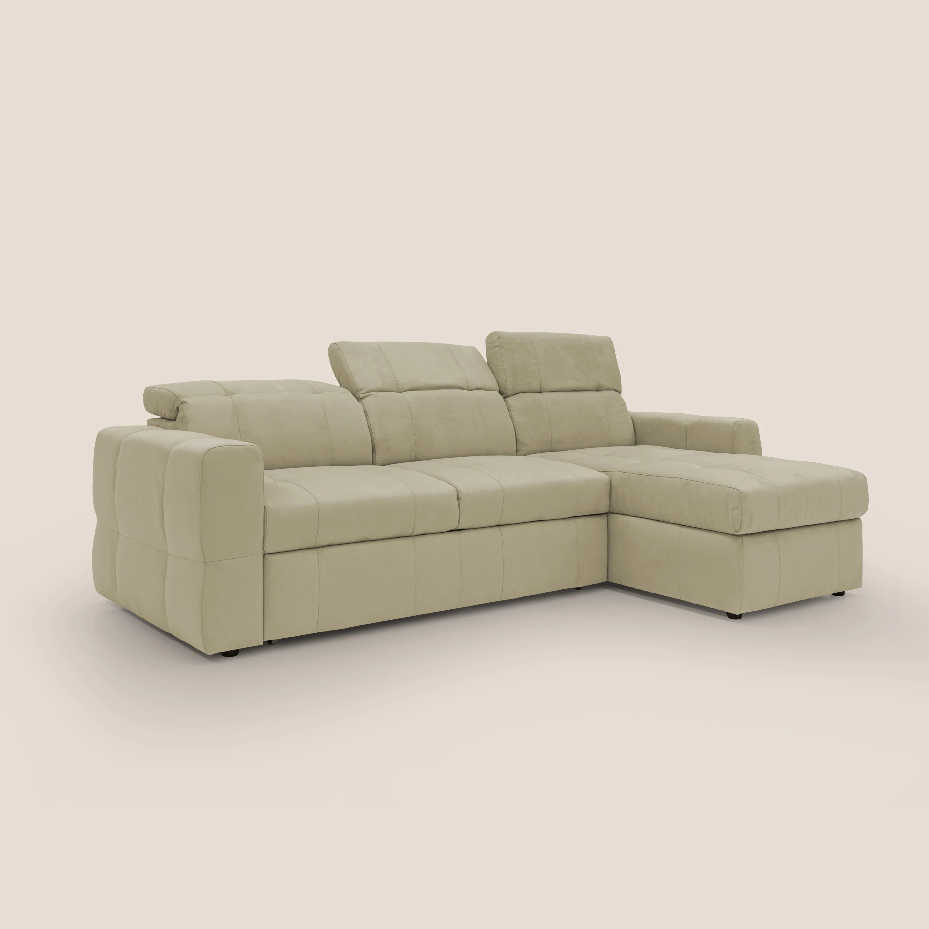 Kronos Canapé d'angle avec pouf extractible et coffre de rangement en microfibre imperméable T11 beige - Image 3