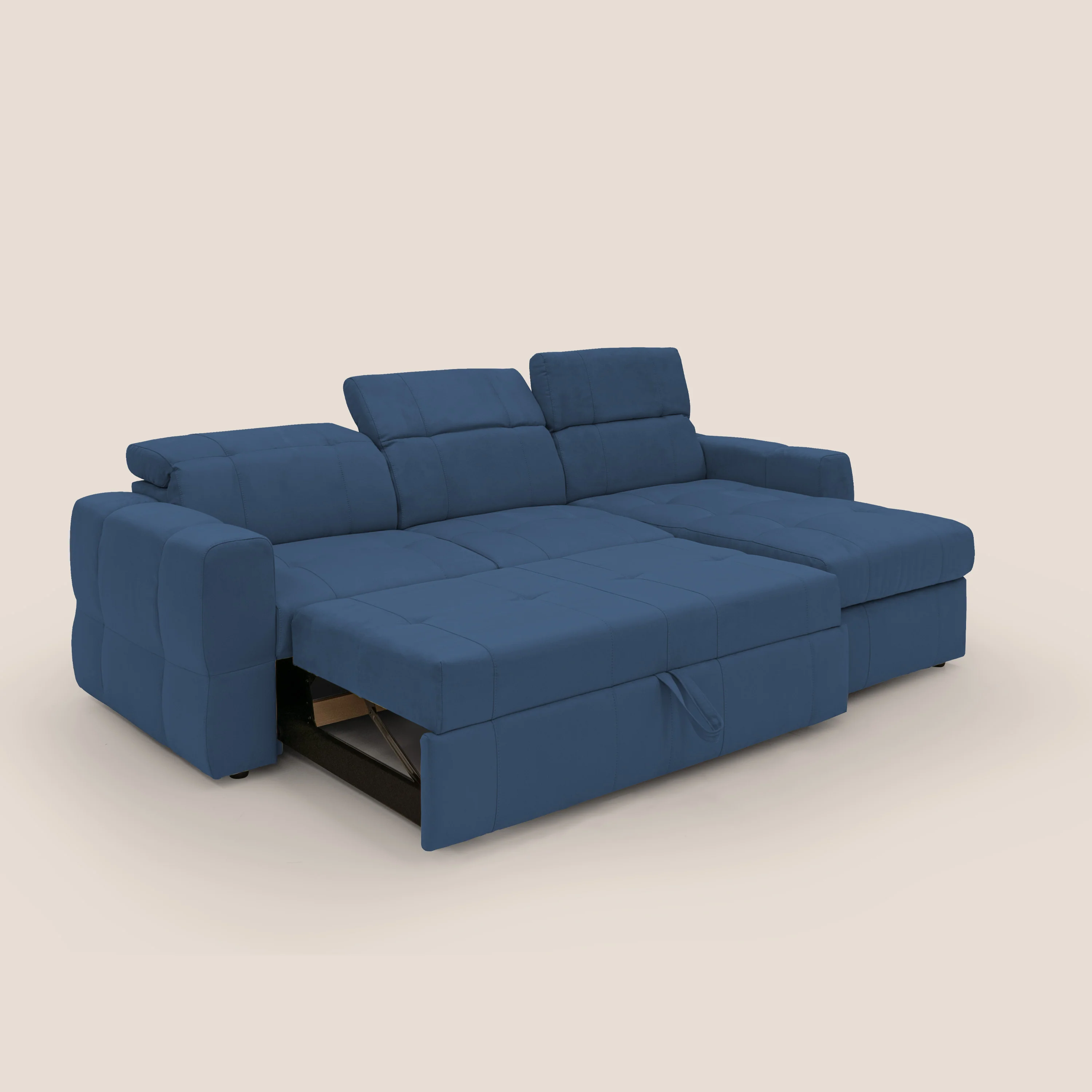 Kronos Canapé d'angle avec pouf extractible et coffre de rangement en microfibre imperméable T11 bleu - Image 2